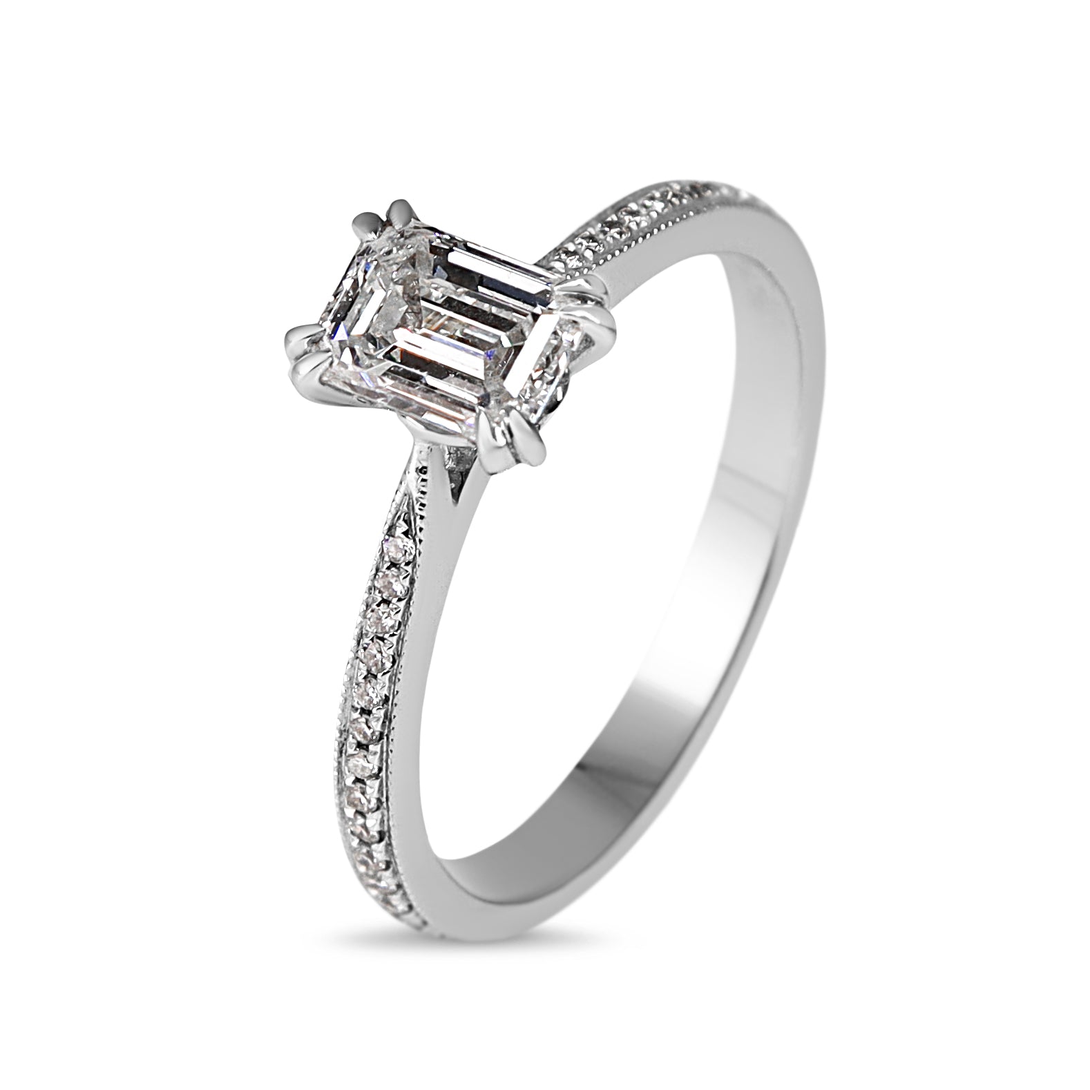 18ct White Gold Emerald Cut Diamond Solitaire Ring