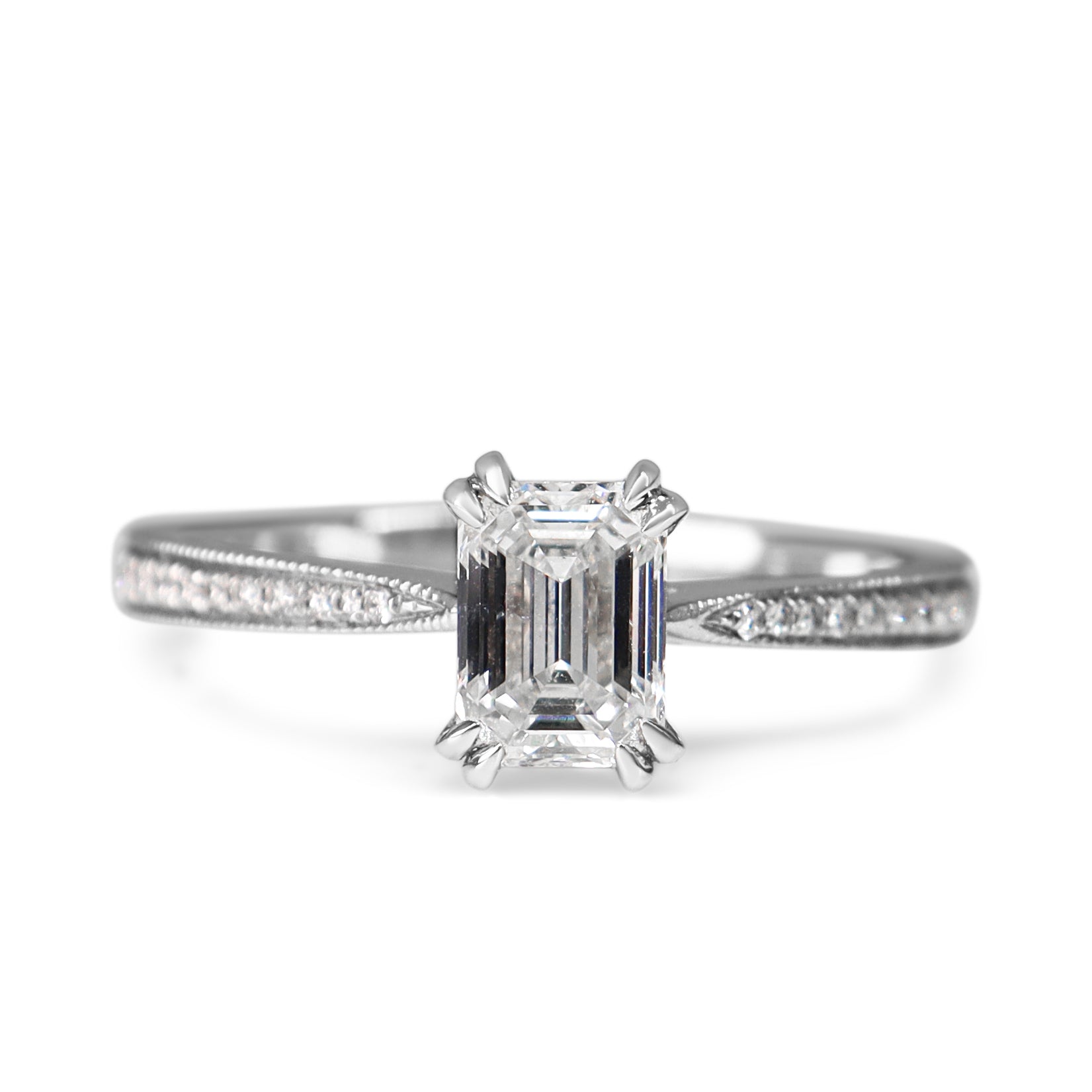 18ct White Gold Emerald Cut Diamond Solitaire Ring