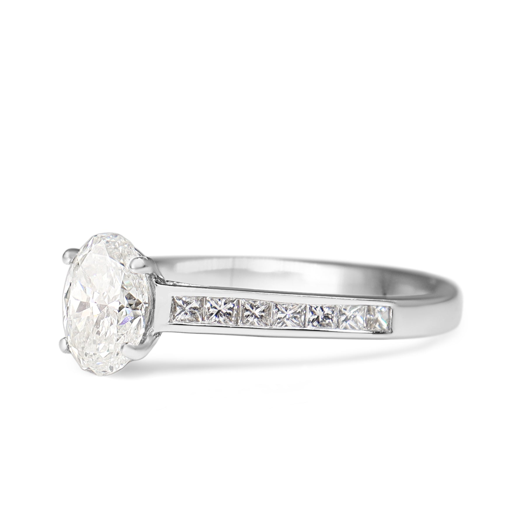 18ct White Gold Oval and Princess Cut Channel Set Diamond Band Ring