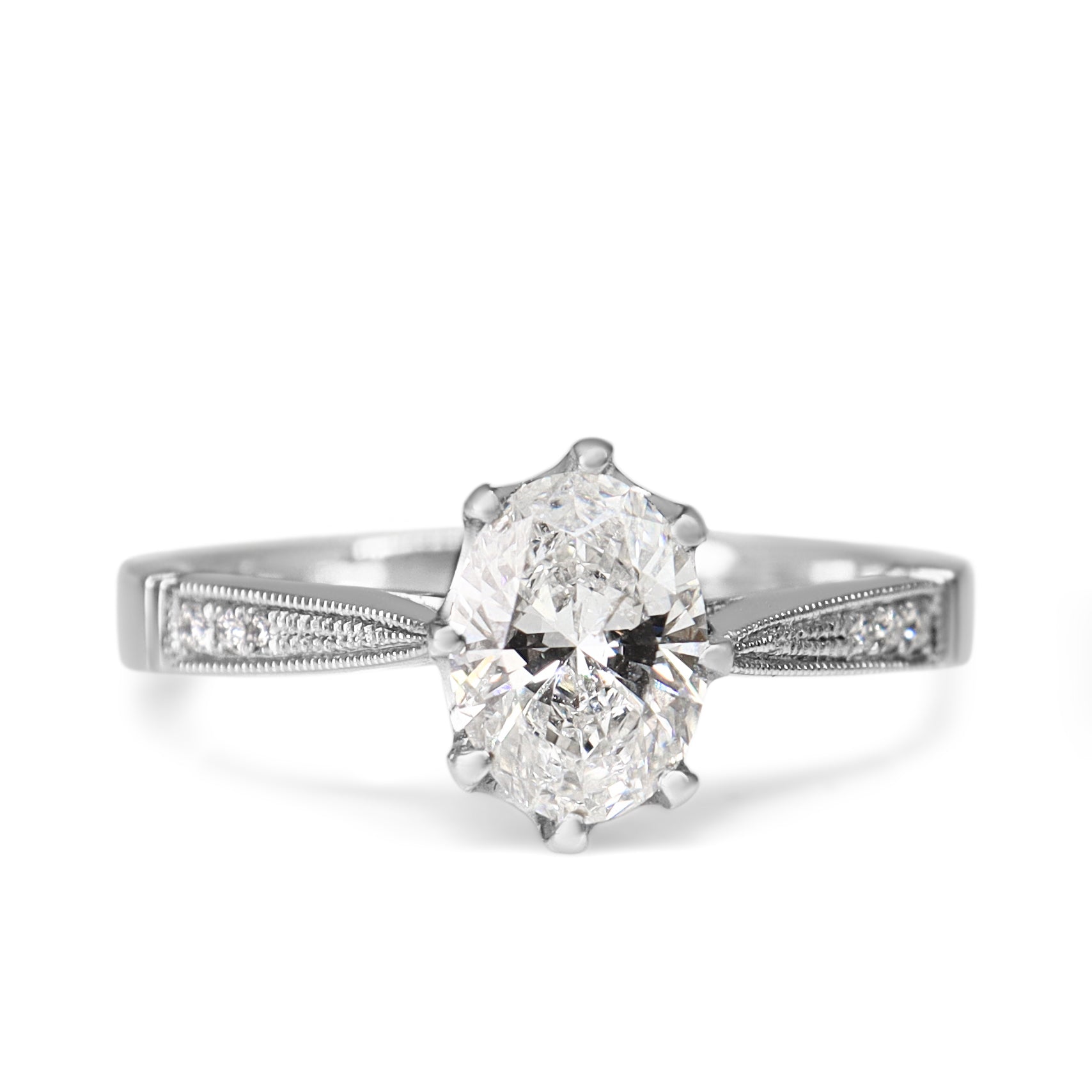 Platinum Oval 8 Claw Diamond Solitaire Ring