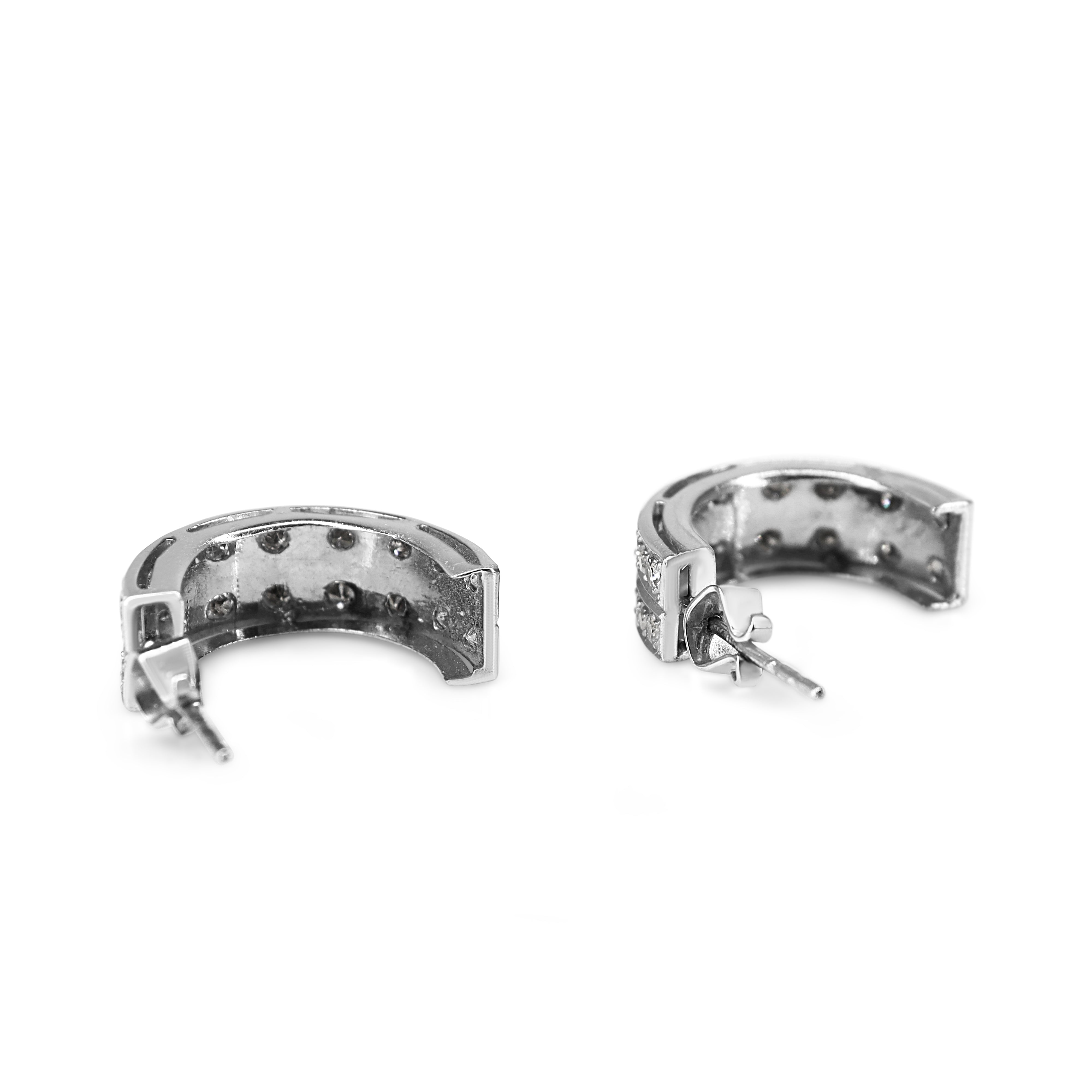Palladium Single Cut Diamond Double Row Half Hoop Earrings