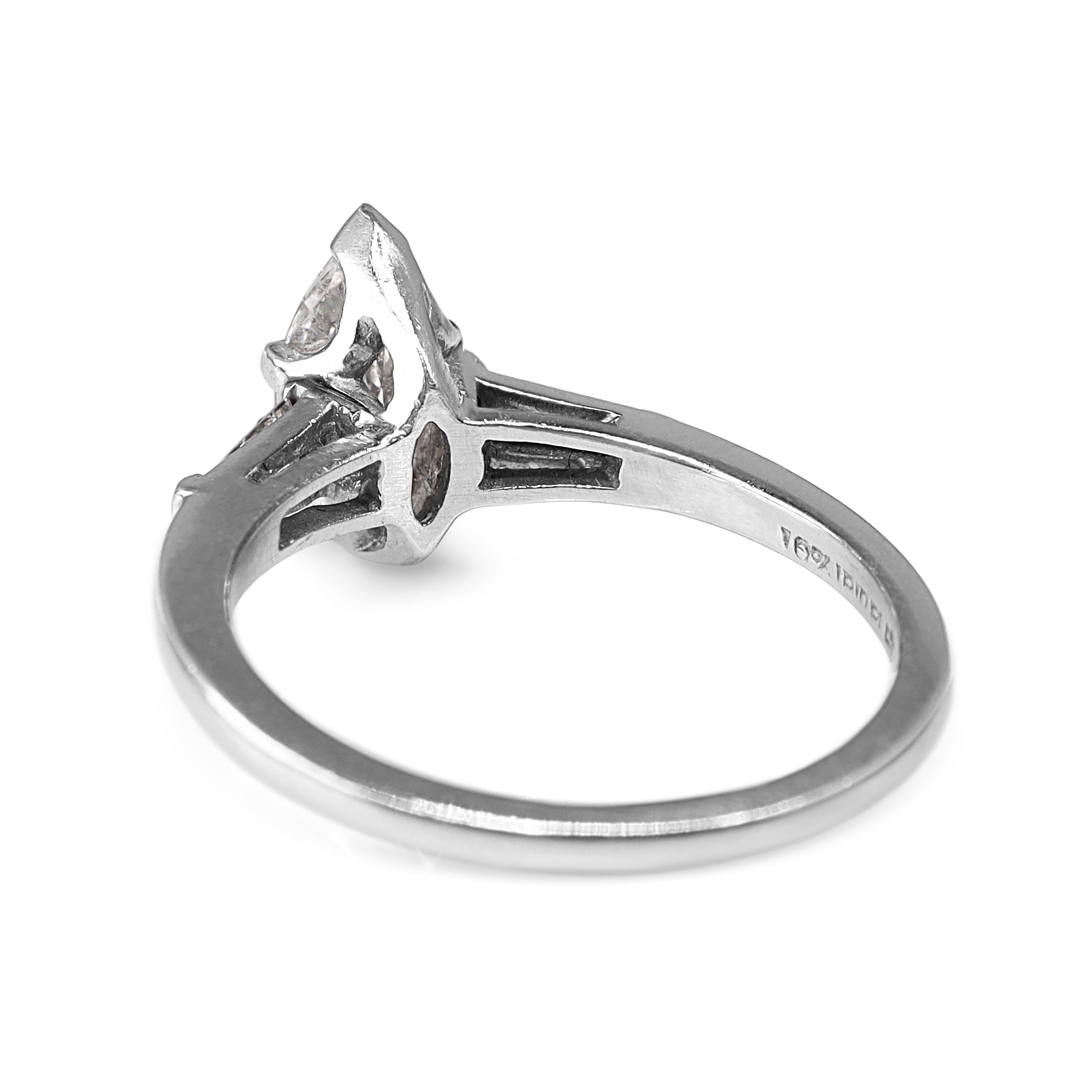 Platinum Marquise and Tapered Baguette 3 Stone Ring