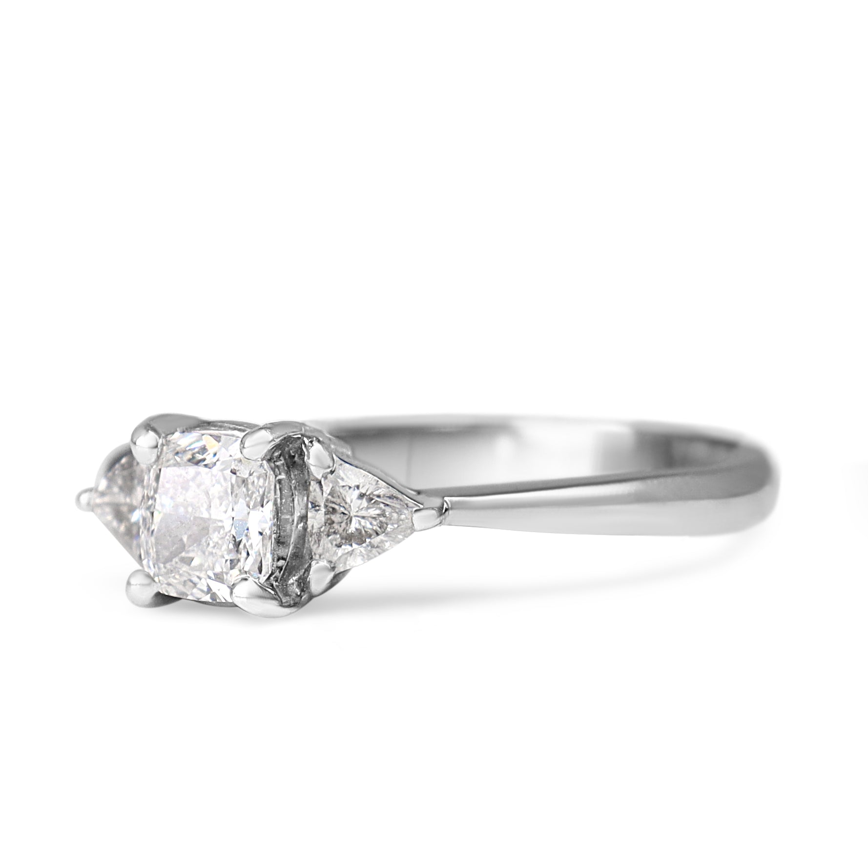 Platinum Cushion and Trillion 3 Stone Diamond Ring