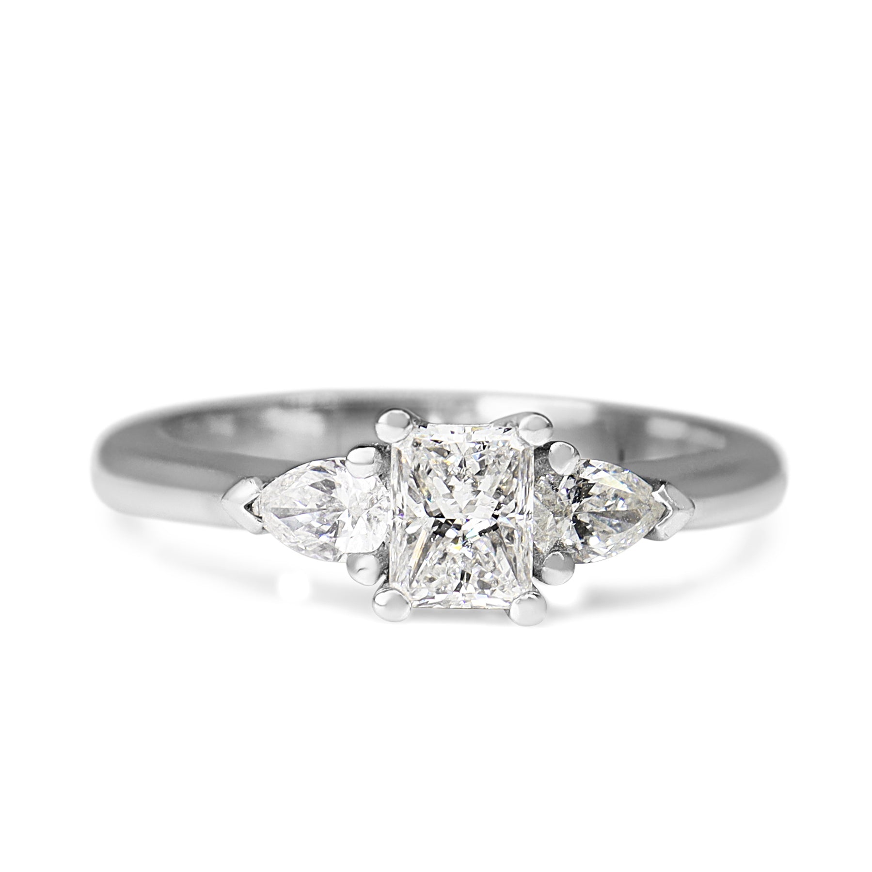 18ct White Gold Radiant and Pear 3 Stone Diamond Ring