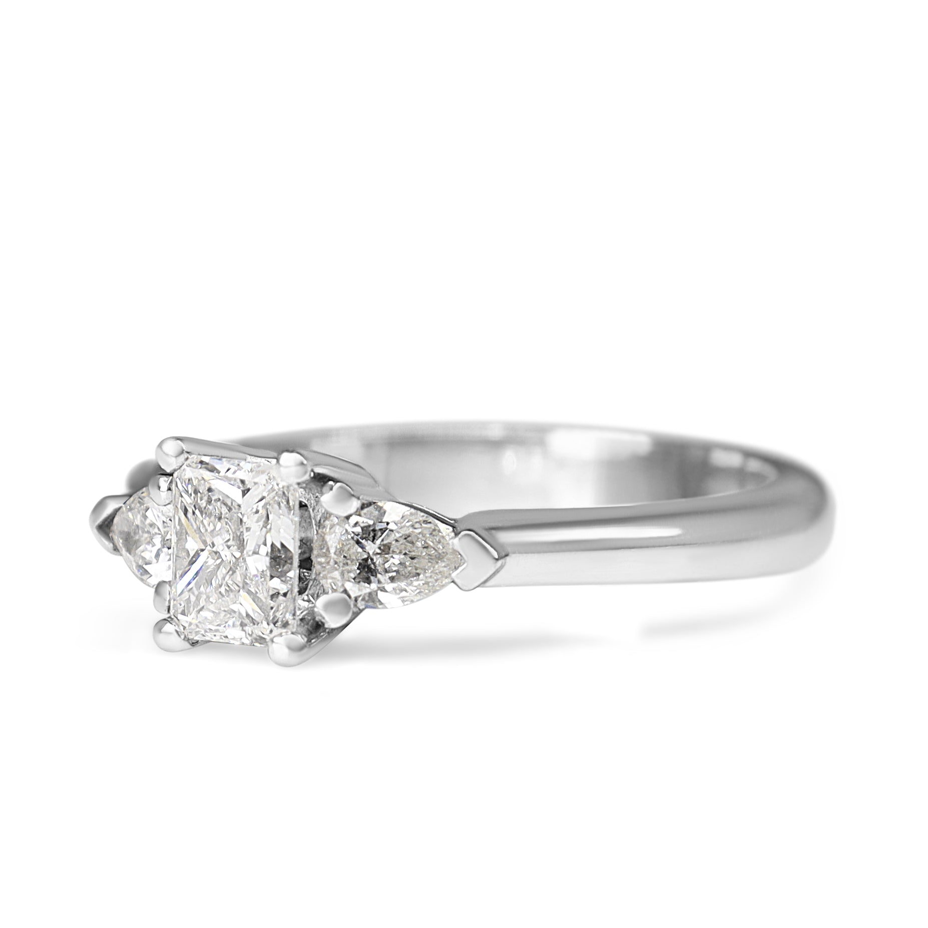 18ct White Gold Radiant and Pear 3 Stone Diamond Ring