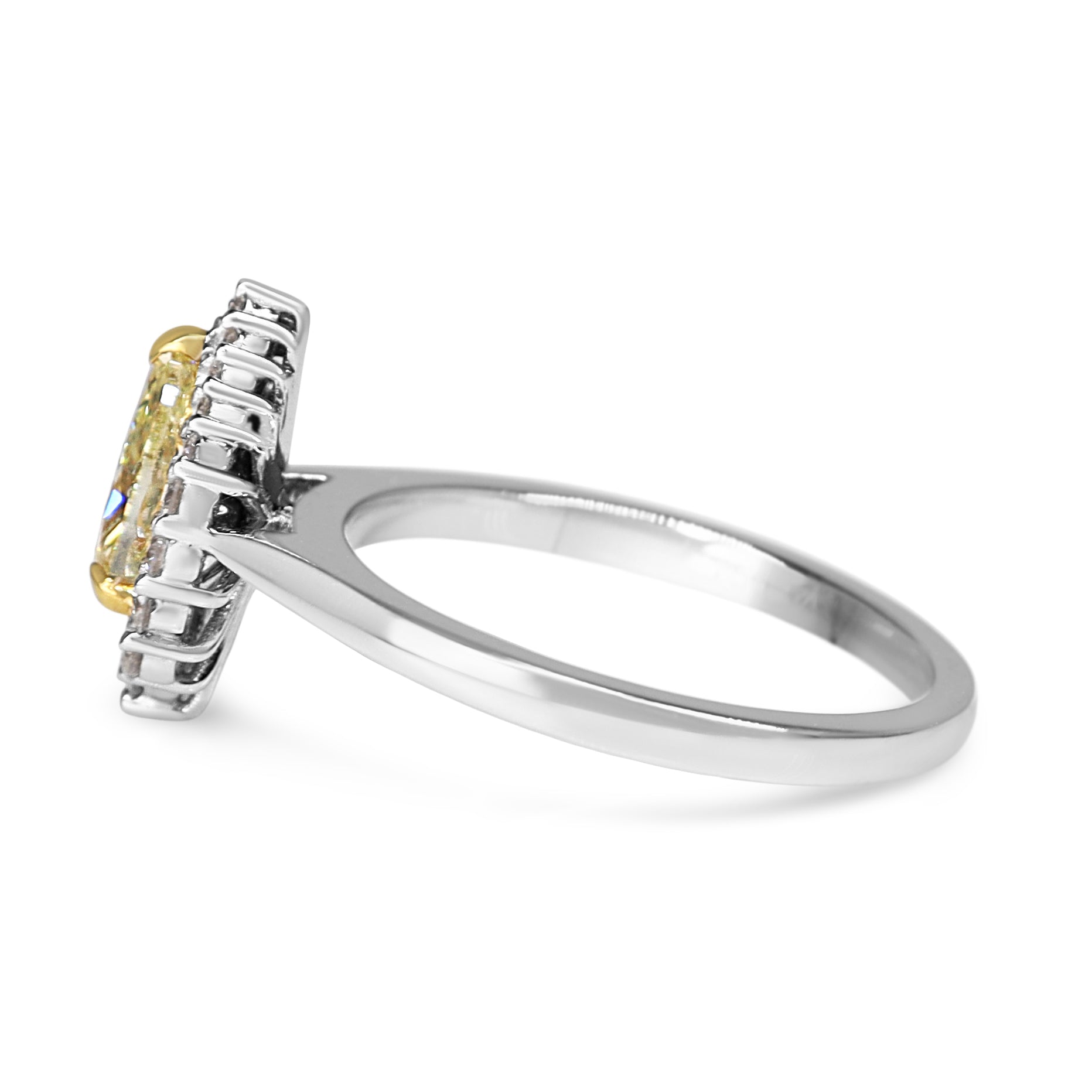 18ct White Gold Yellow Pear Diamond and Graduated Halo Ring