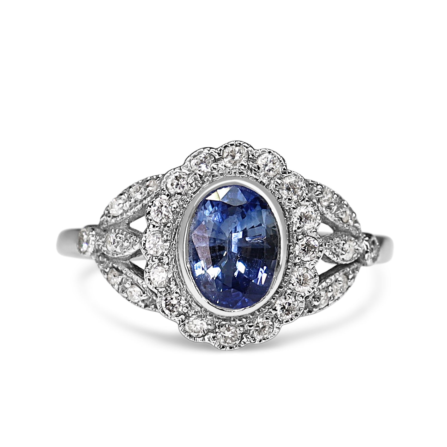 9ct White Gold Sapphire and Diamond Daisy Style Ring