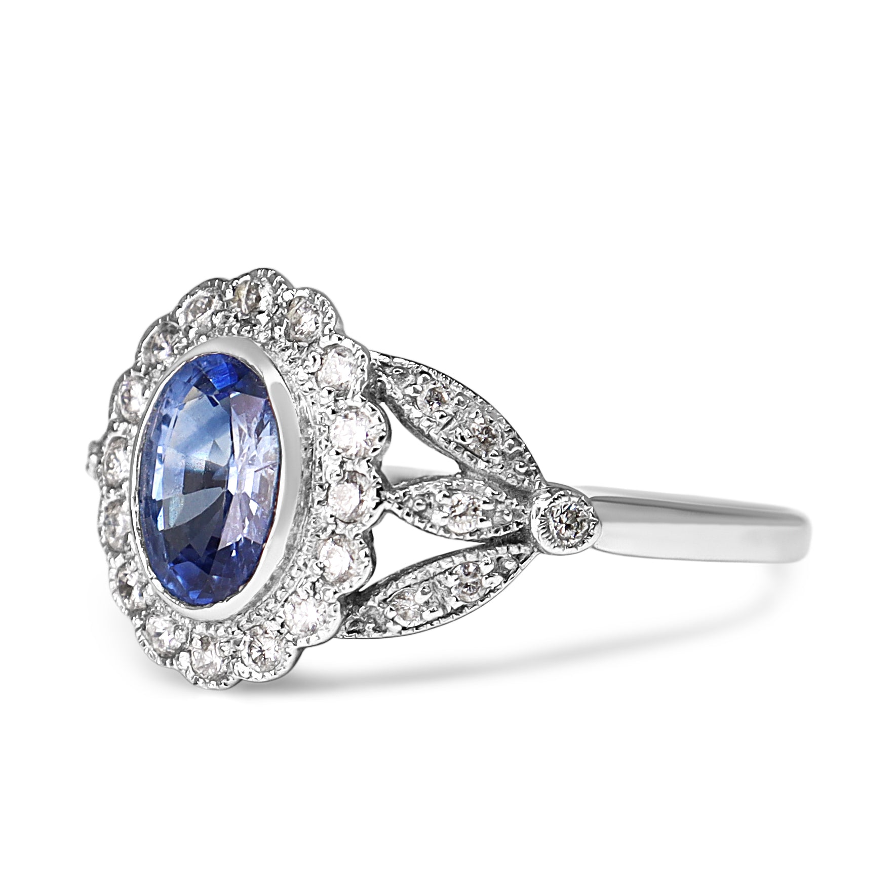 9ct White Gold Sapphire and Diamond Daisy Style Ring
