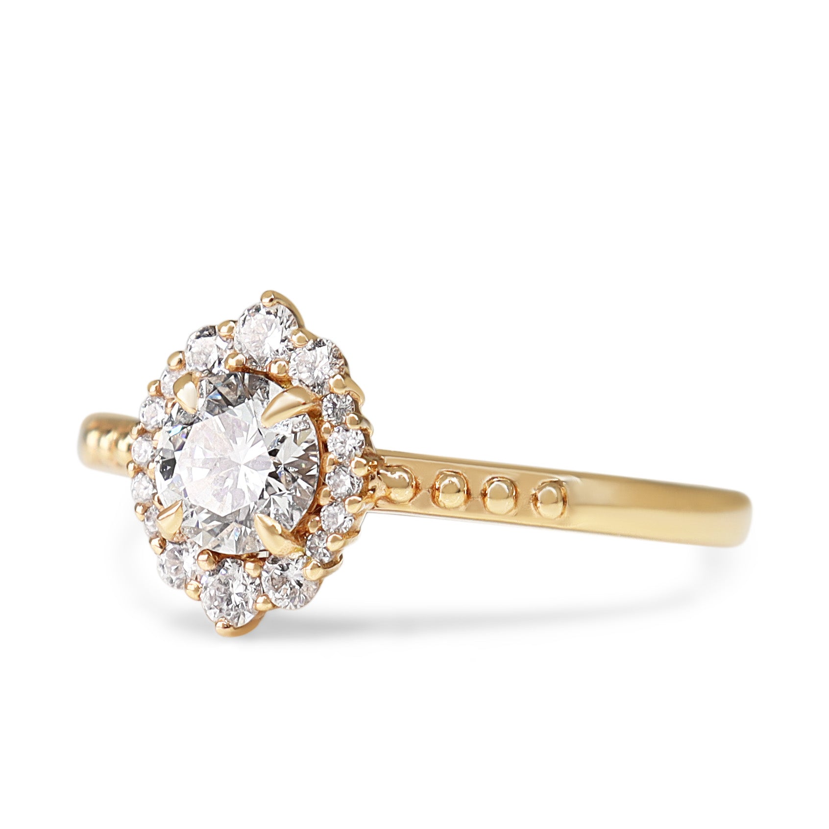 18ct Rose Gold Vintage Style Diamond Halo Ring