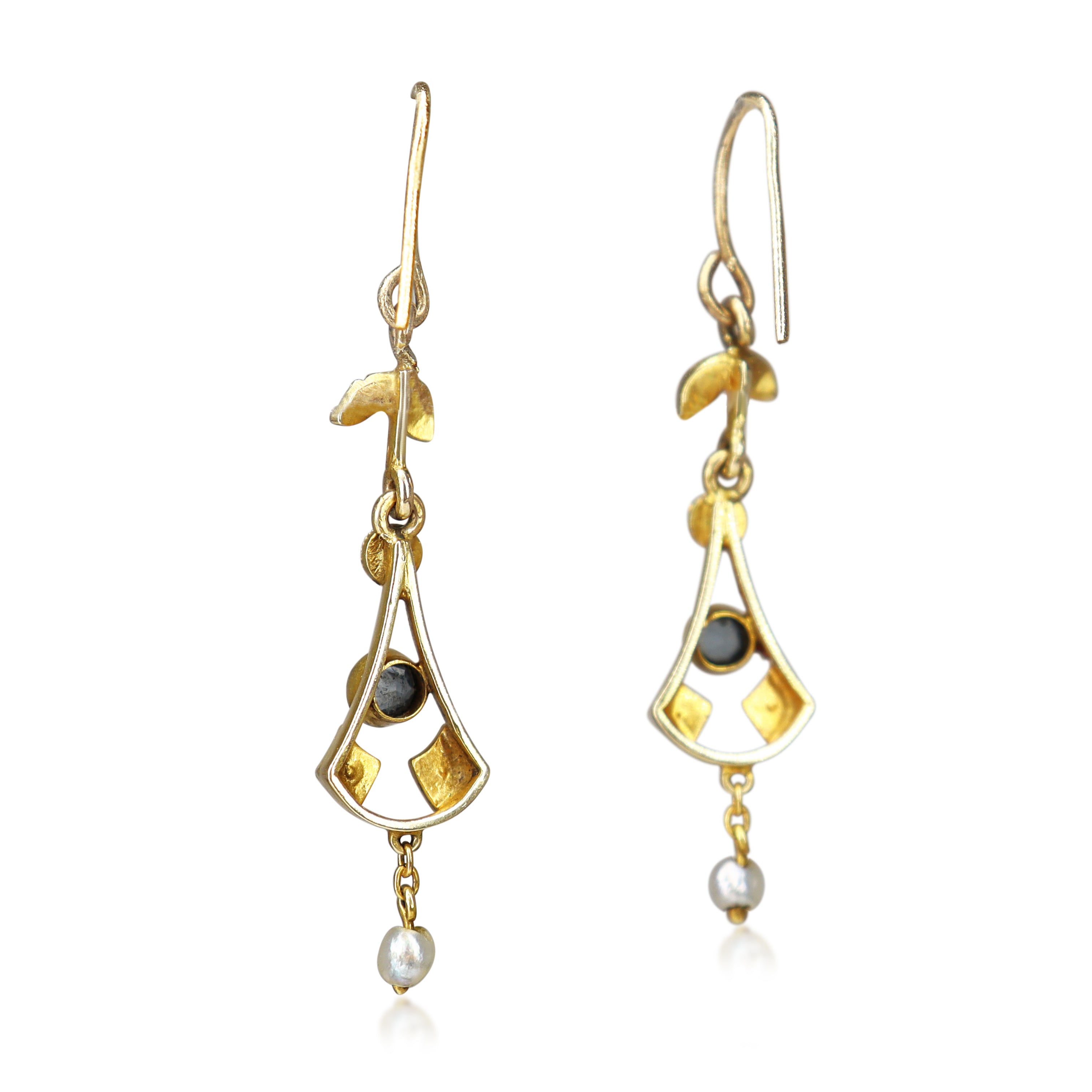 9ct Yellow Gold Antique Aquamarine and Pearl Earrings