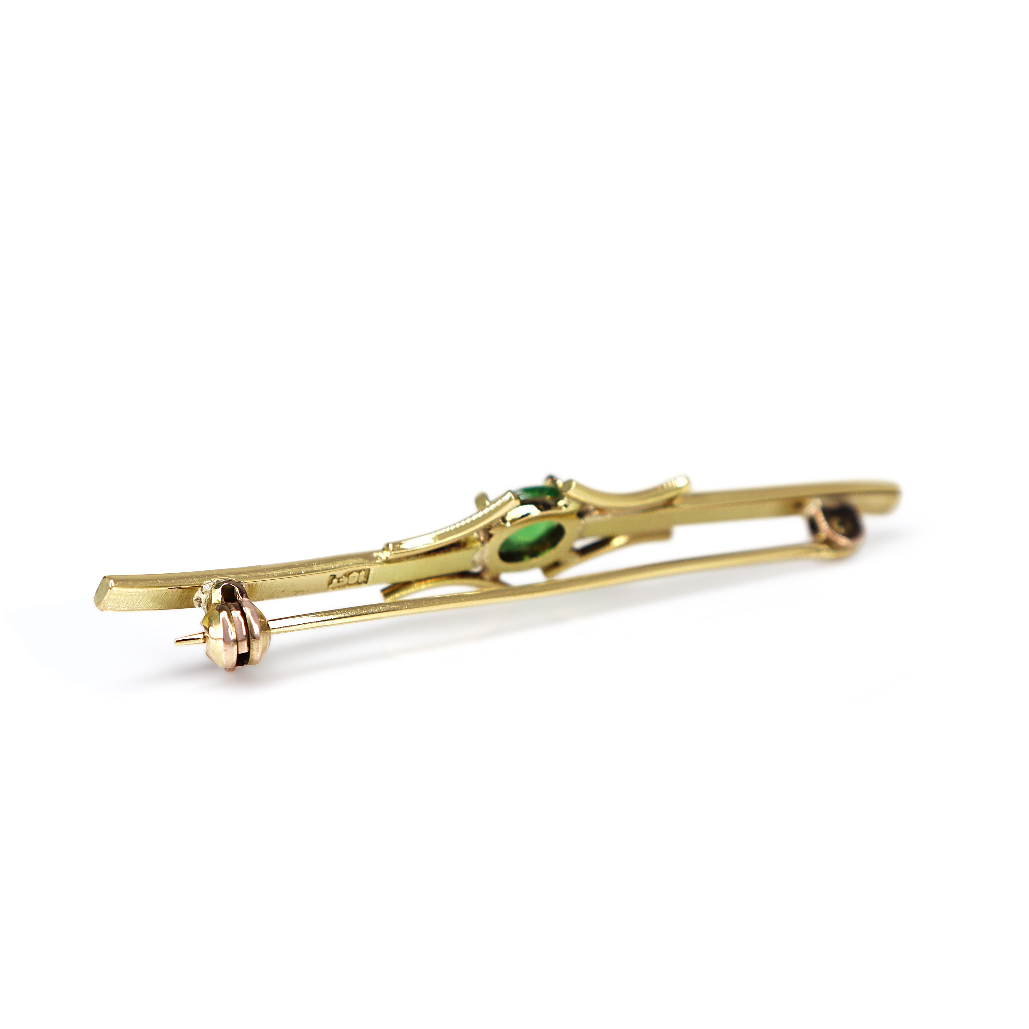 18ct Yellow Gold Green Garnet Brooch