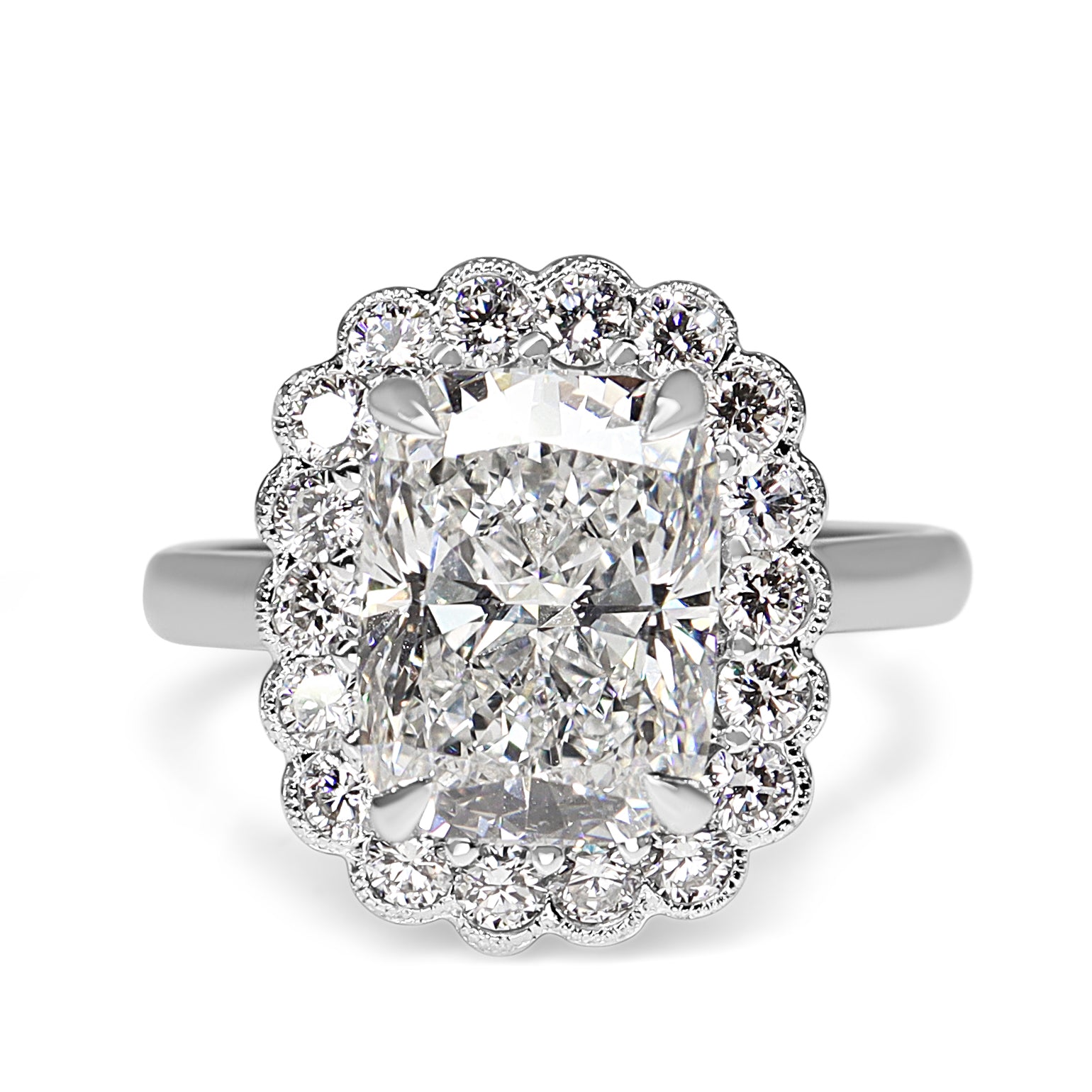 18ct White Gold Lab Grown 4.02ct Cushion Diamond Daisy Ring