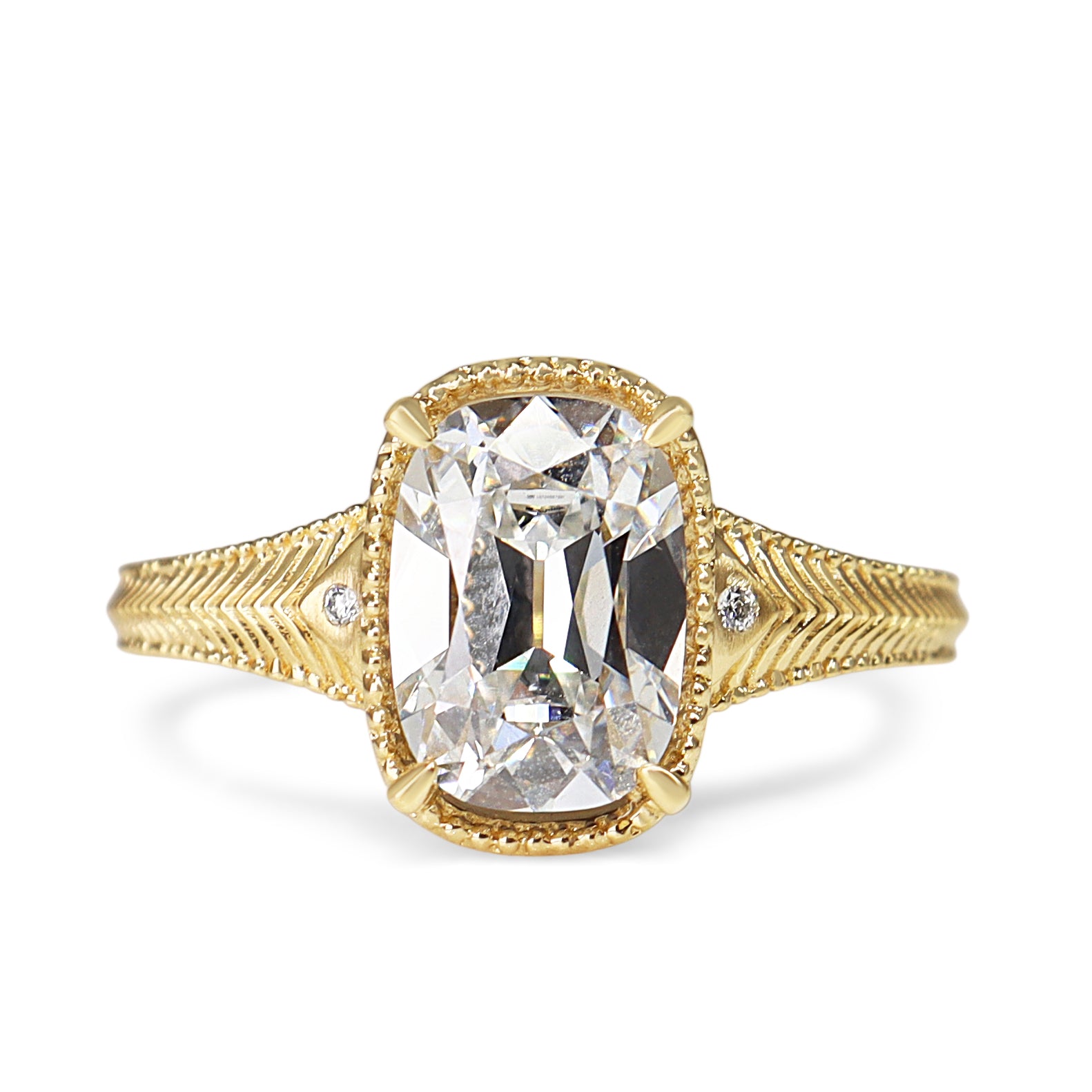 18ct Yellow Gold Lab Grown Old Mine Cushion Cut Diamond Ring