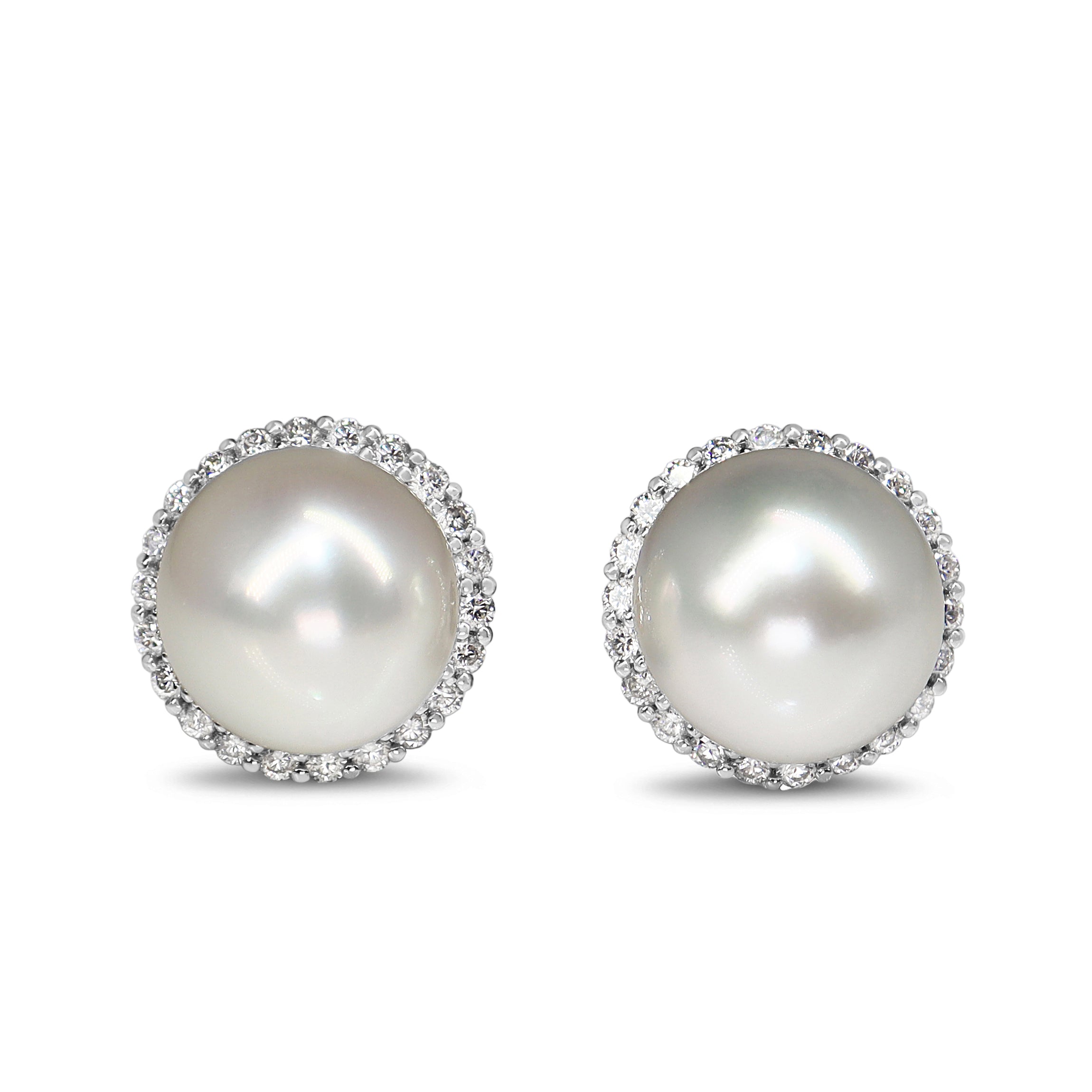 Platinum 11mm South Sea Pearl and Diamond Halo Stud Earrings