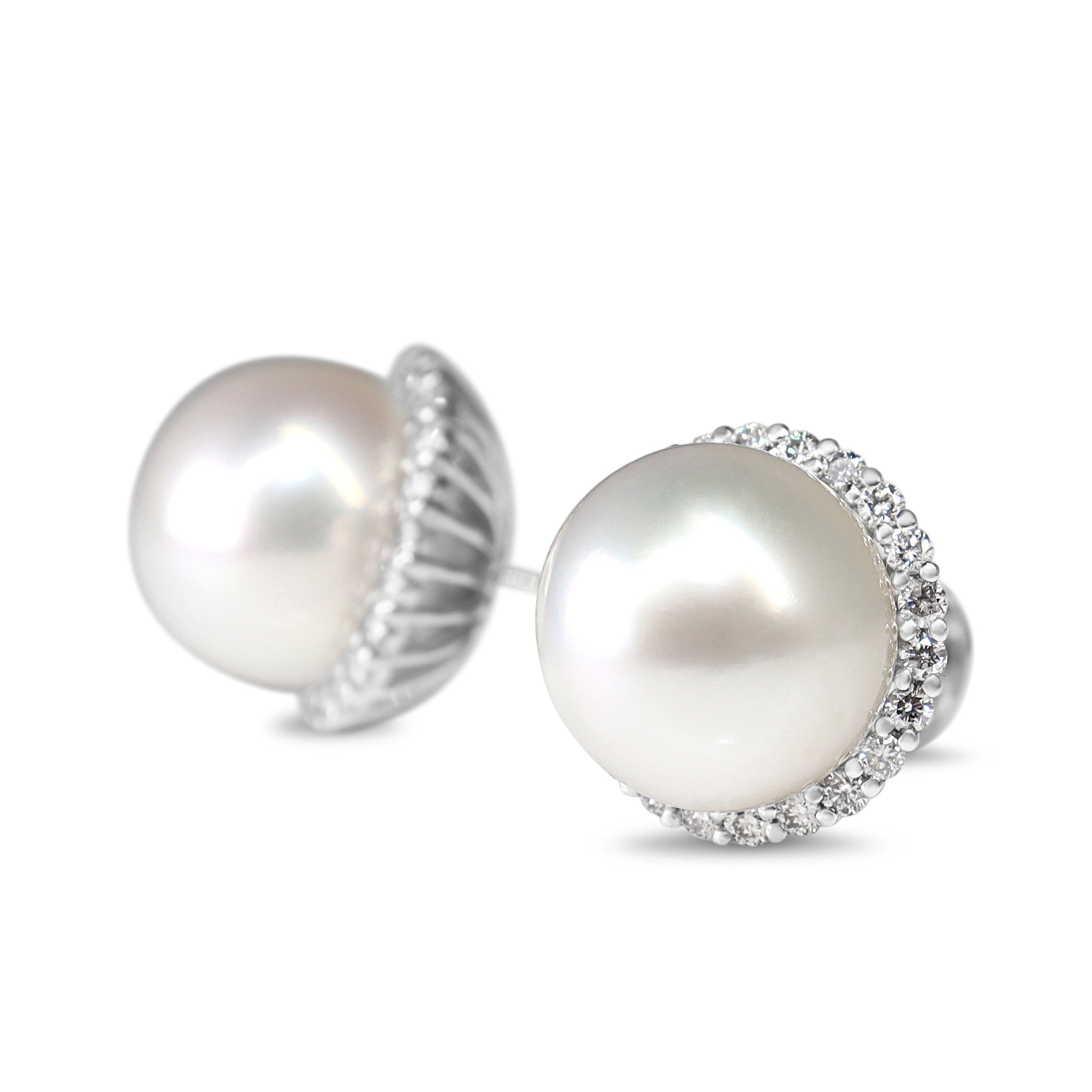 Platinum 11mm South Sea Pearl and Diamond Halo Stud Earrings