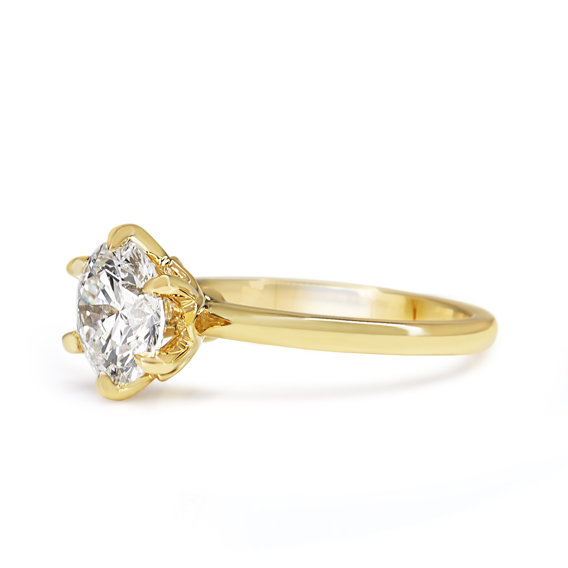 18ct Yellow Gold 6 Claw Lab Grown Diamond 2.00ct Round Diamond Ring