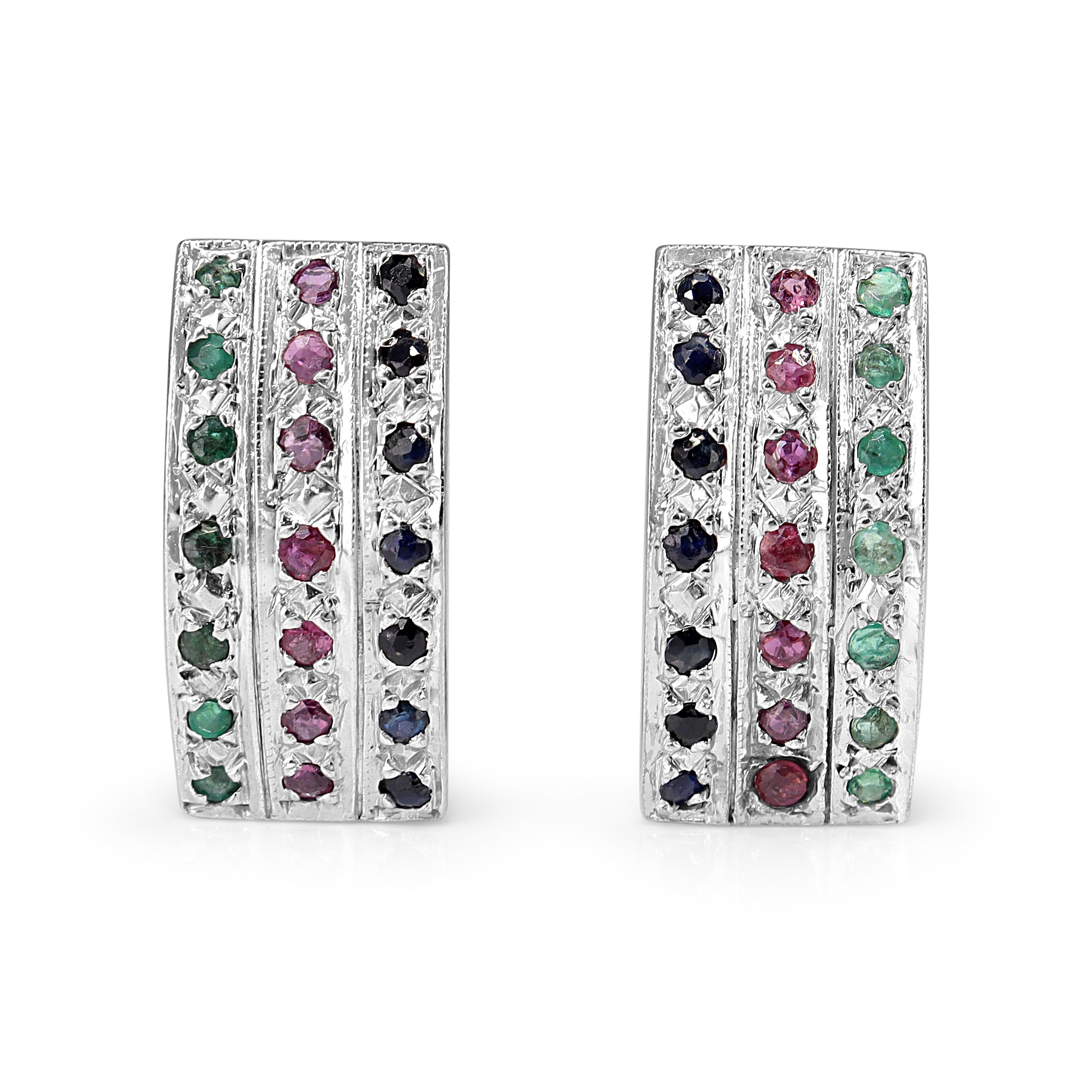 Palladium Emerald, Ruby and Sapphire Earrings