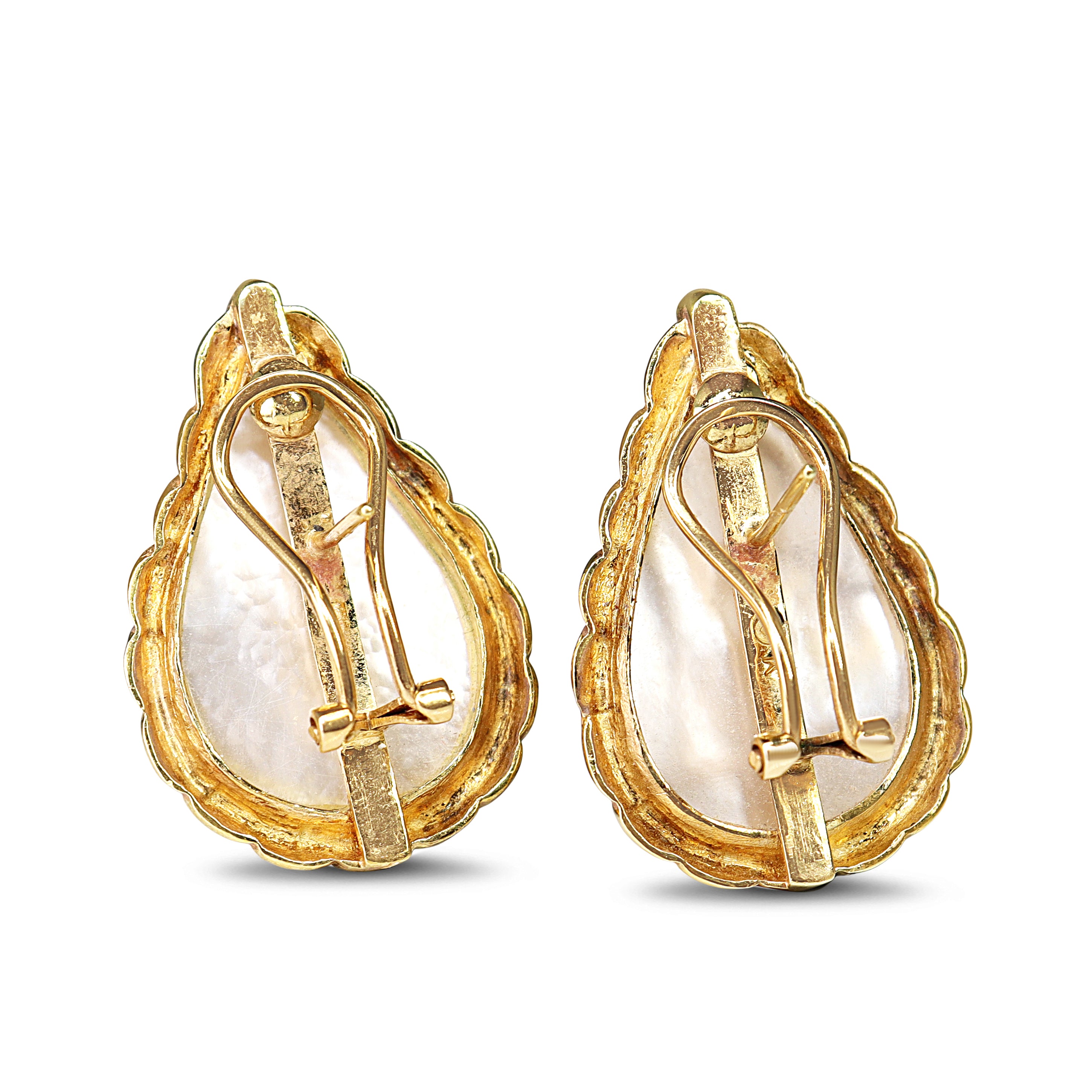 18ct Yellow Gold Twist Mabé Pearl Pear Drop Earrings