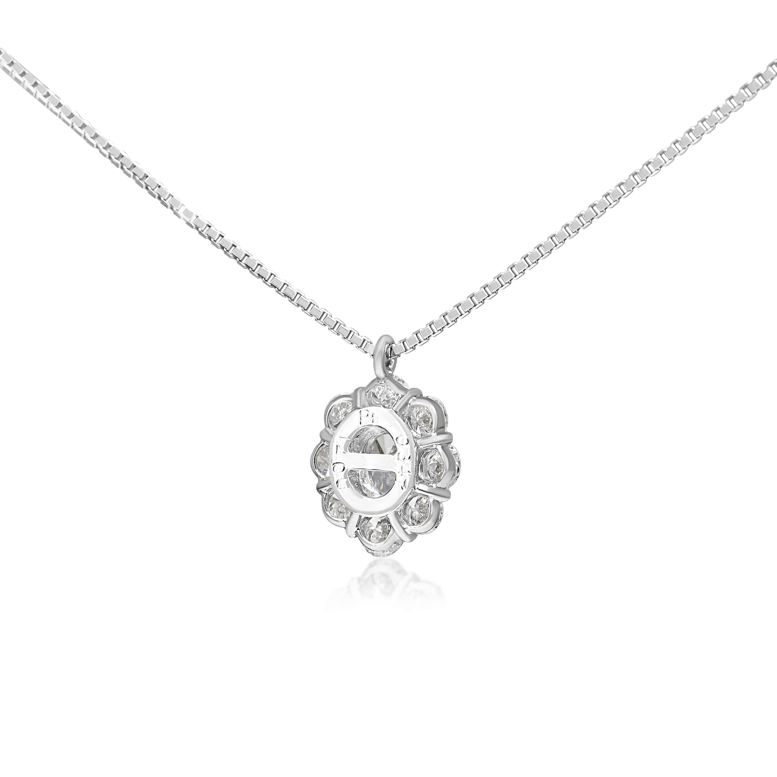 Platinum Oval Diamond Halo Cluster Necklace