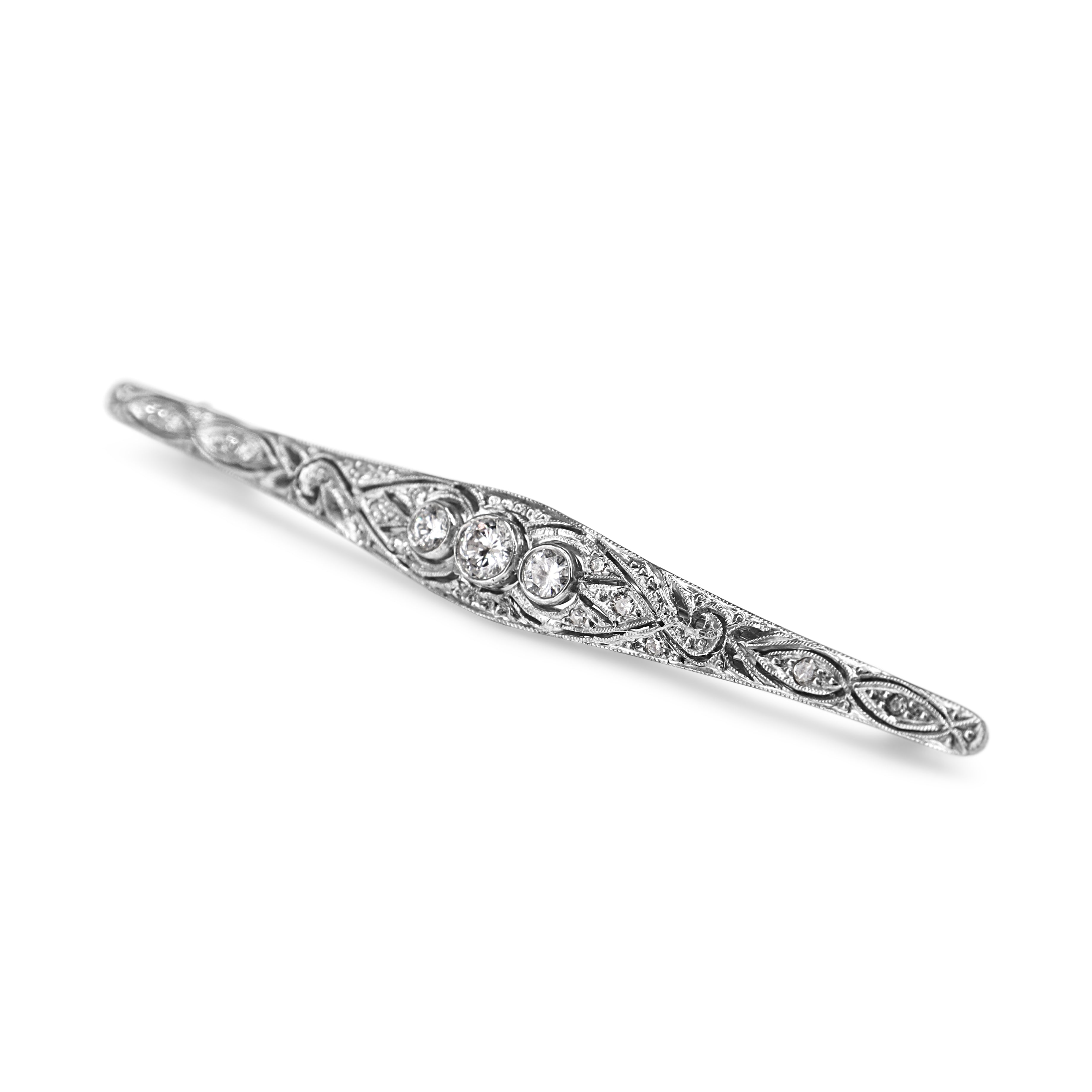 Platinum Antique Art Deco Diamond Bar Brooch