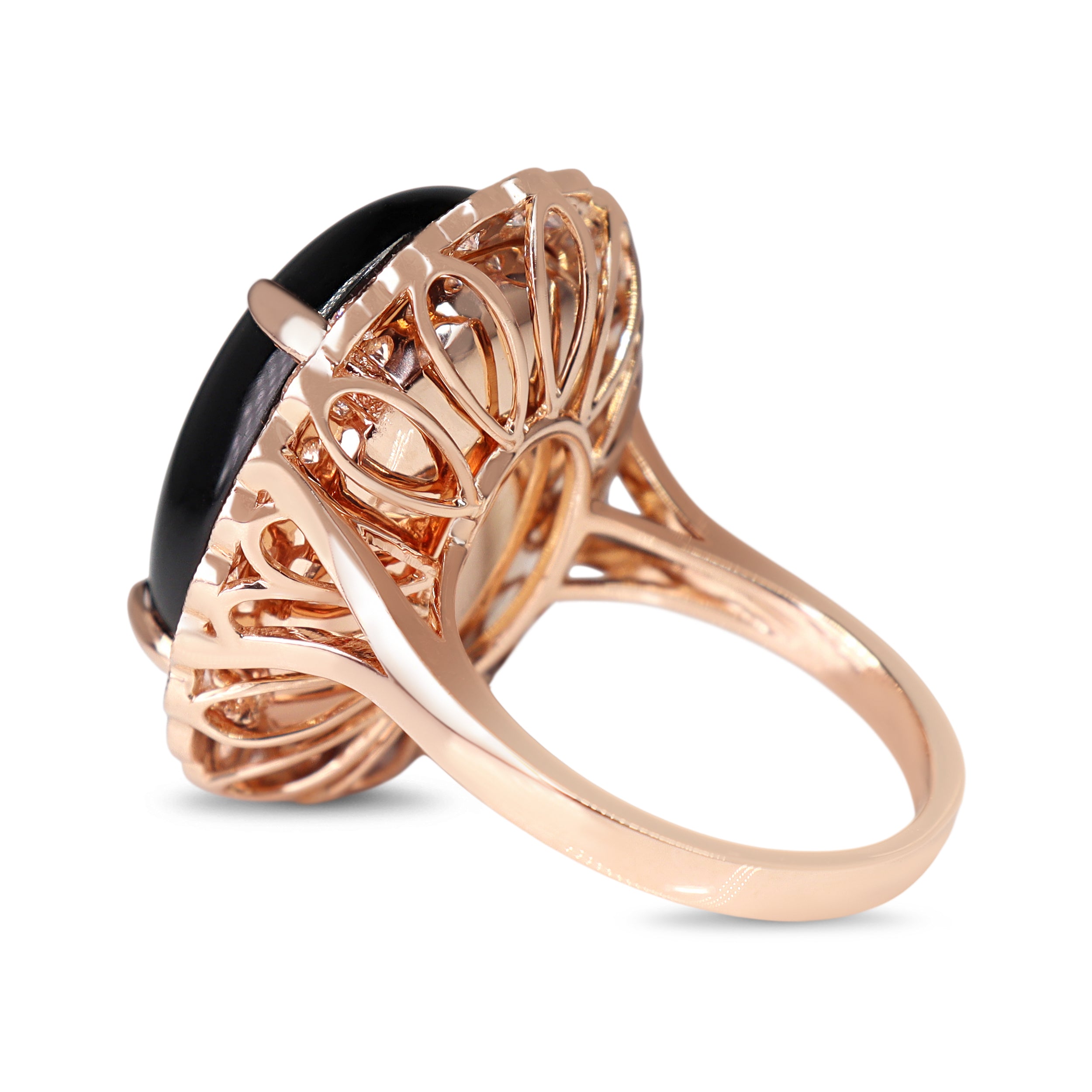 14ct Rose Gold Onyx and Diamond Daisy Style Cocktail Ring
