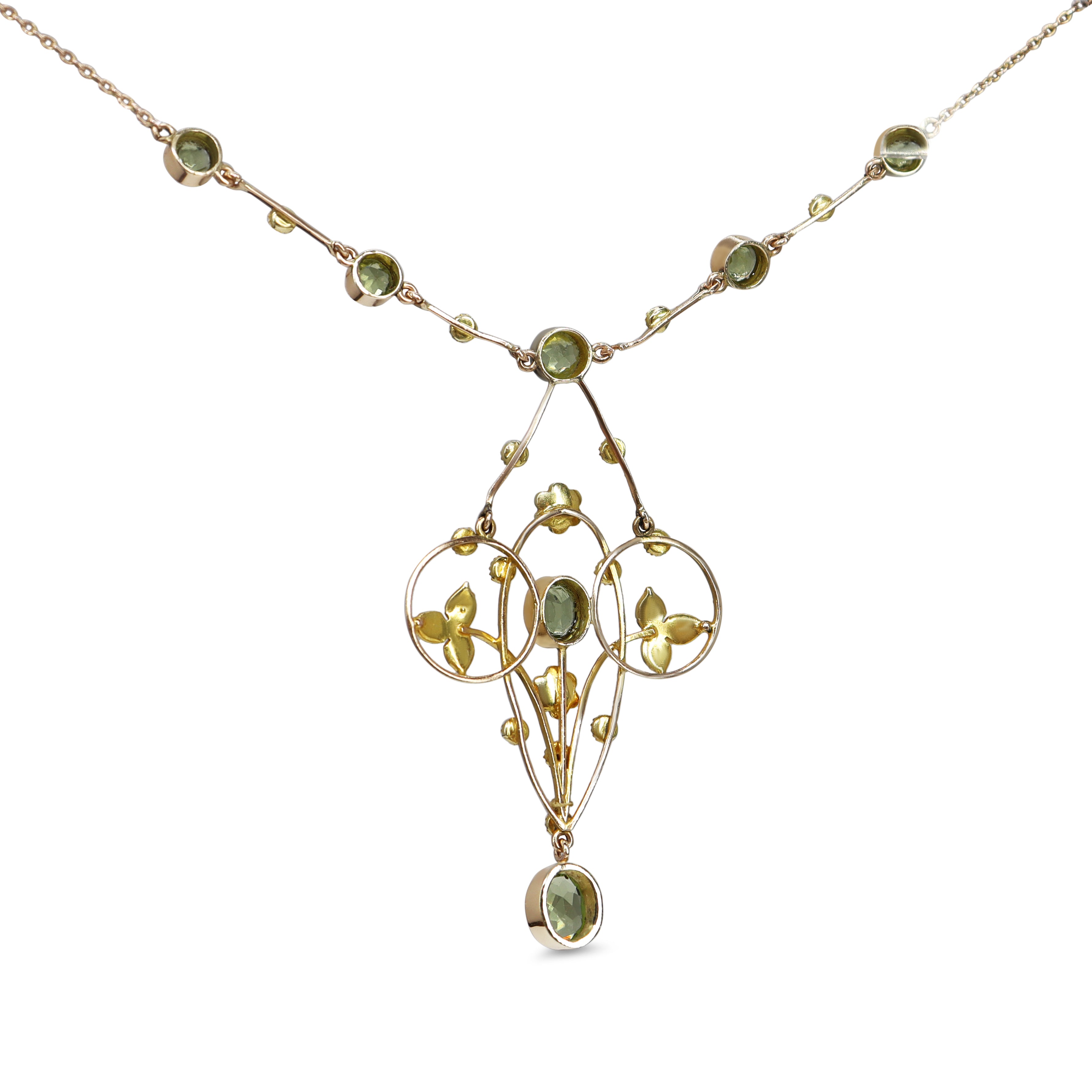 9ct Yellow Gold Edwardian Antique Peridot and Seed Pearl Necklace