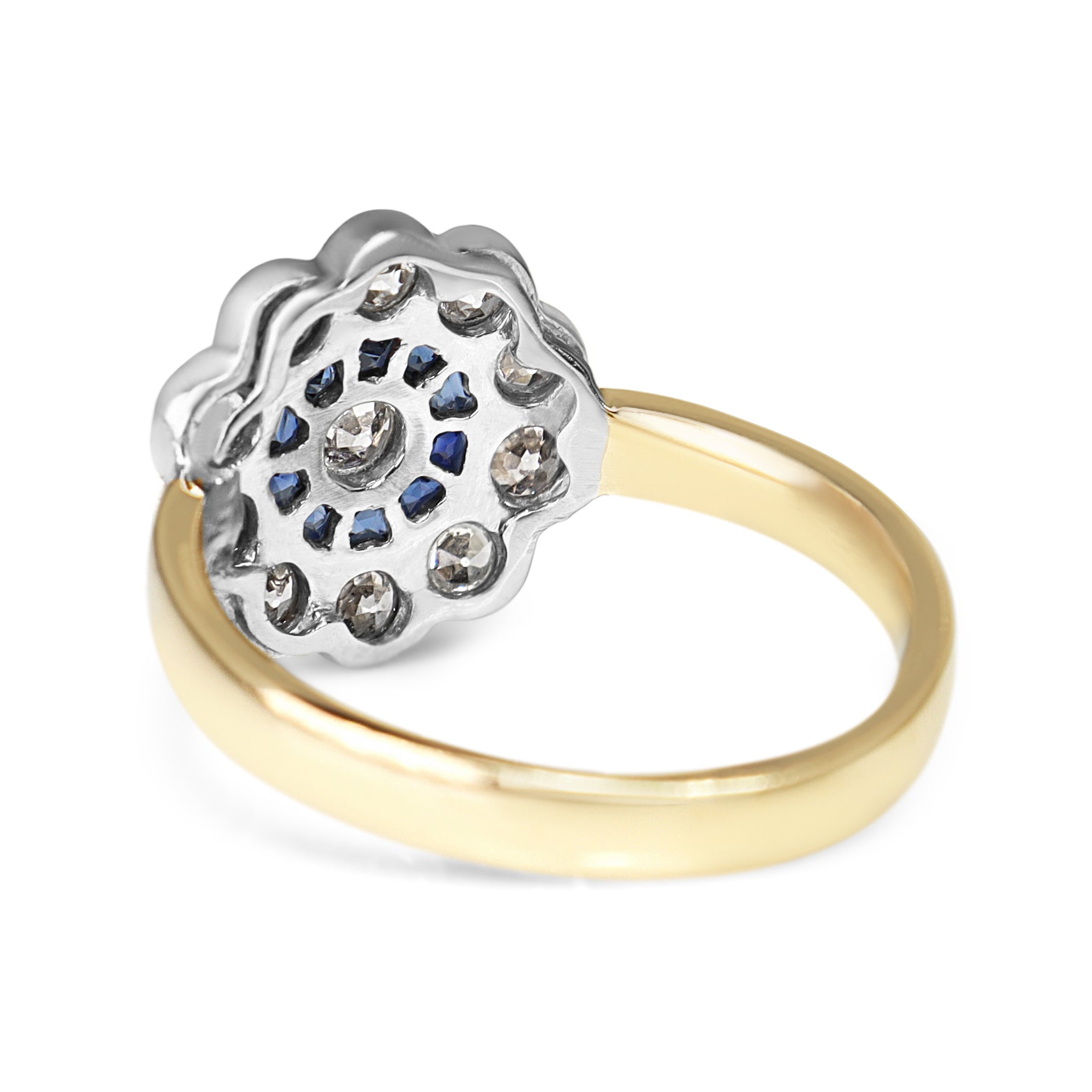 18ct Yellow and White Gold Antique Sapphire and Old Cut Diamond Daisy Ring