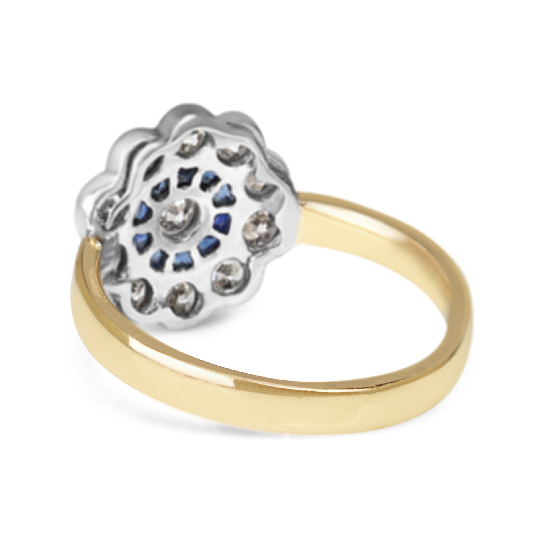 18ct Yellow and White Gold Antique Sapphire and Old Cut Diamond Daisy Ring
