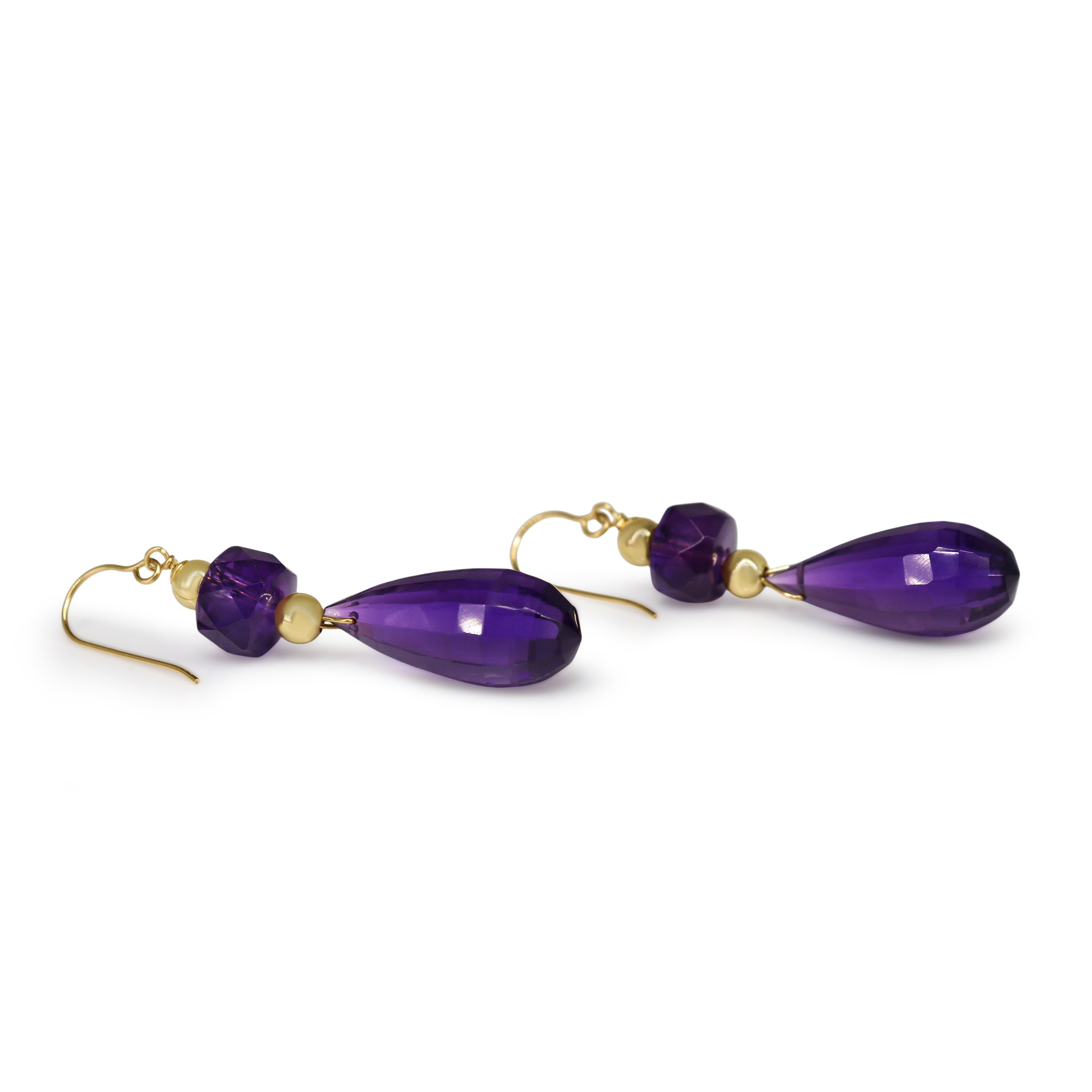 14ct Yellow Gold Drop Amethyst Earrings