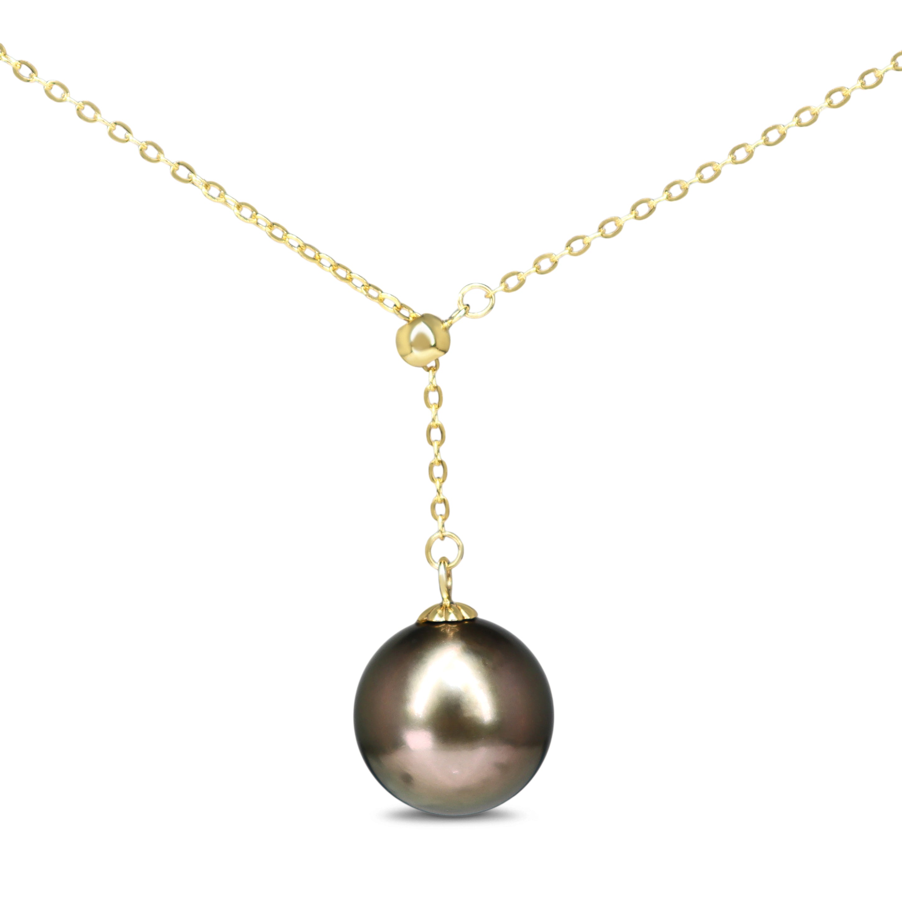 18ct Yellow Gold 11mm Tahitian South Sea Pearl Lariat Necklace