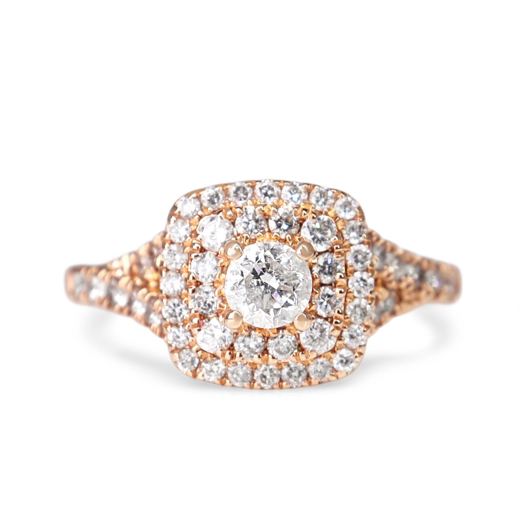 14ct Rose Gold Diamond Double Halo Ring
