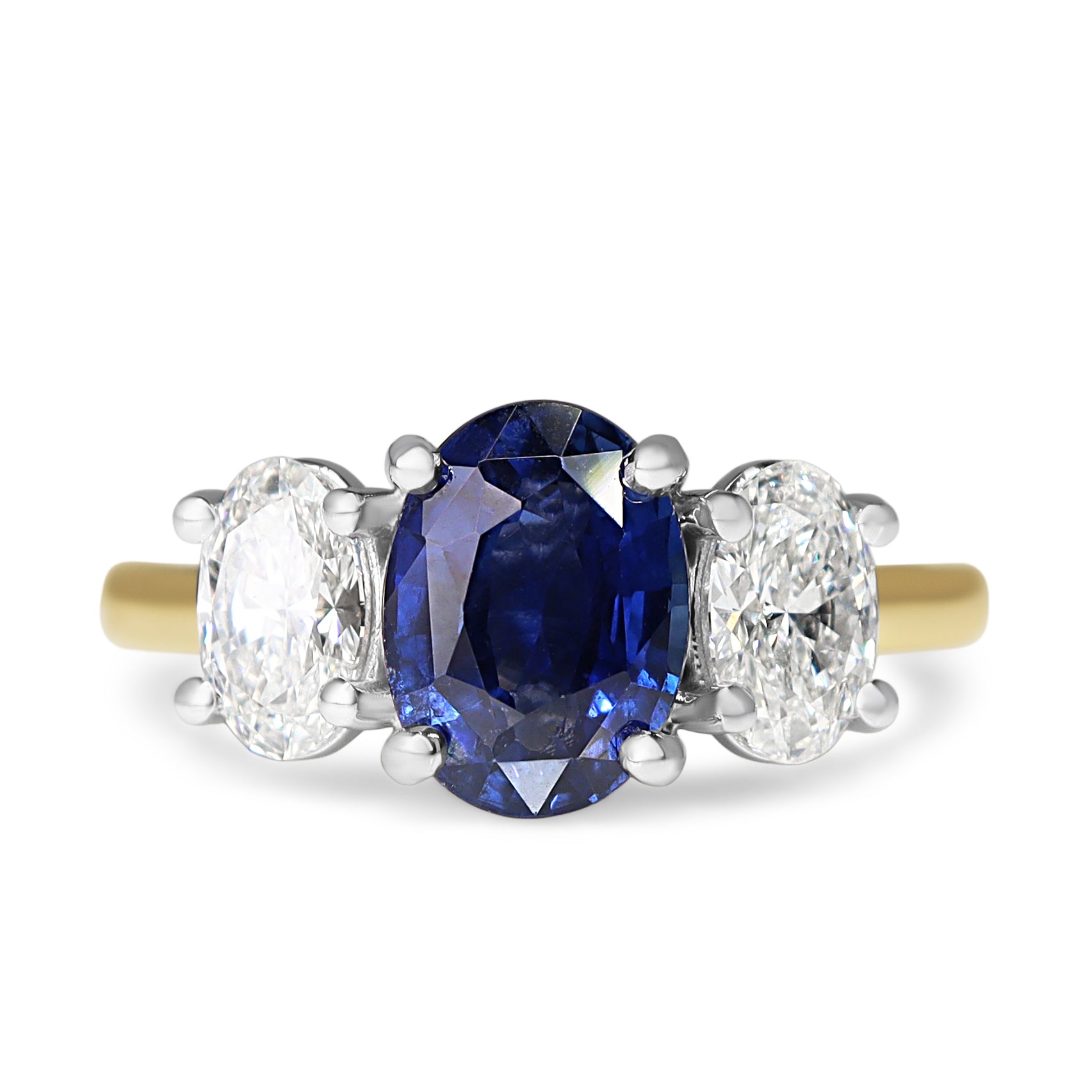 18ct Yellow and White Gold Oval Sapphire and Diamond 3 Stone Ring