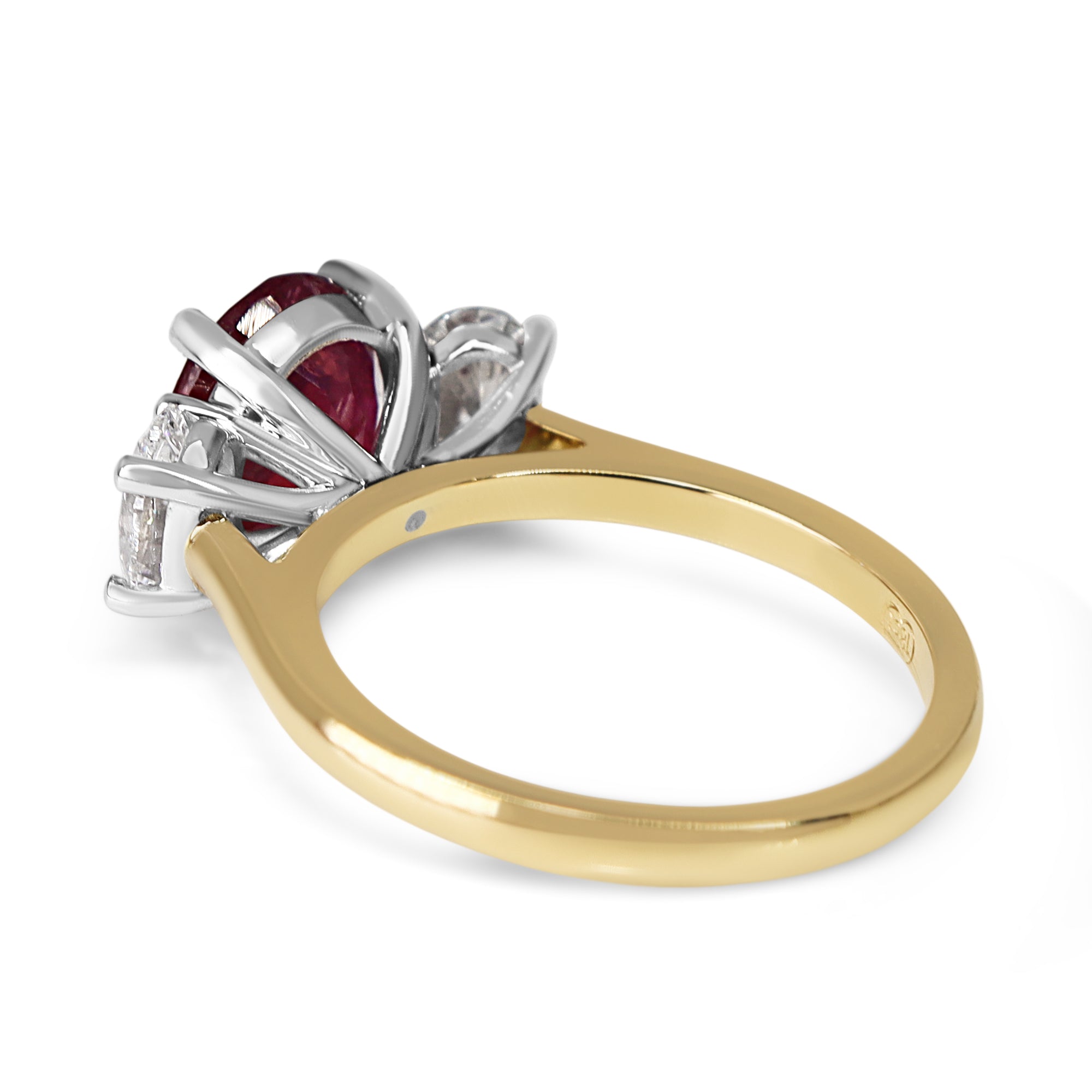 18ct Yellow and White Gold Oval Ruby and Diamond 3 Stone Ring