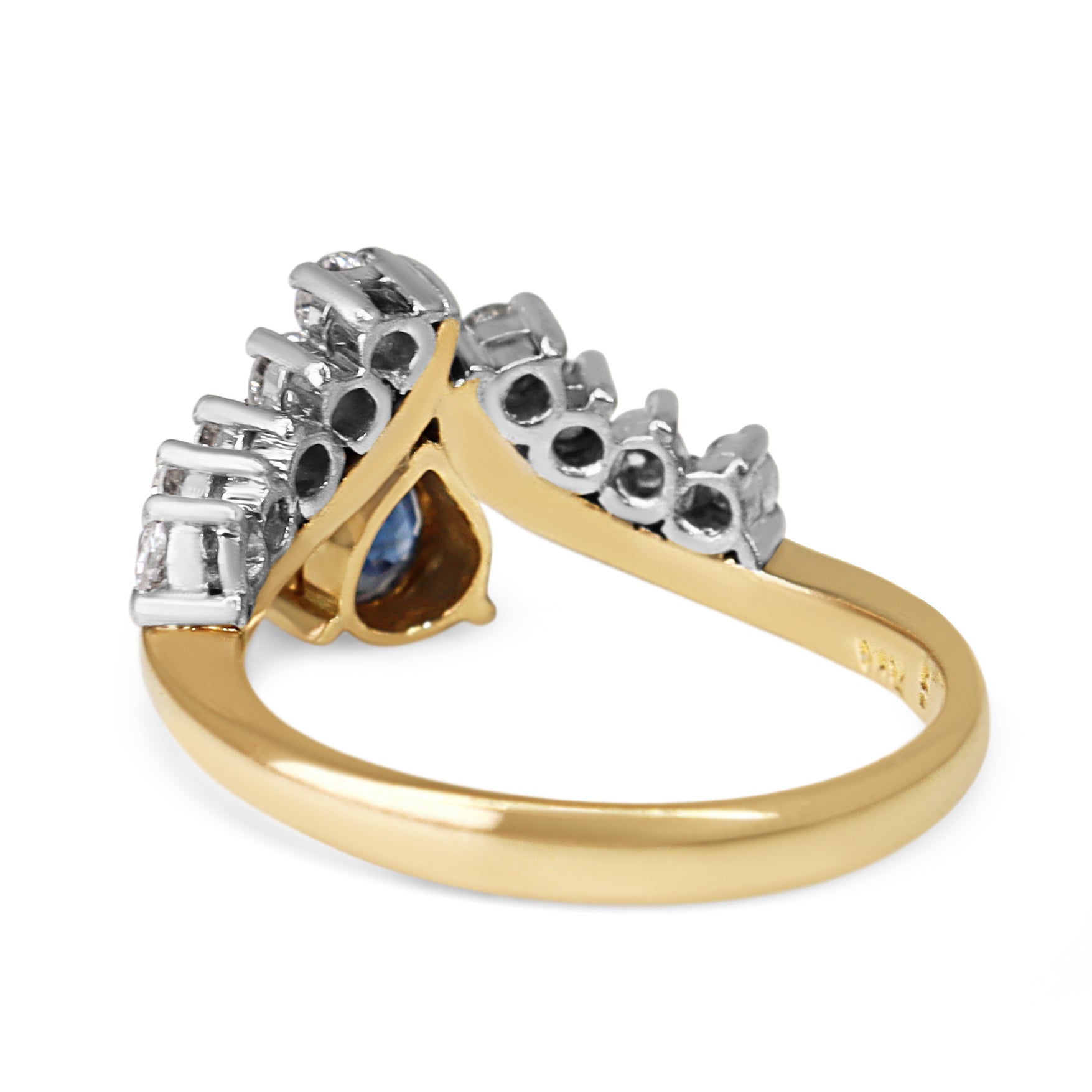 14ct Yellow and White Gold Pear Shaped Sapphire and Diamond Tiara Style Ring