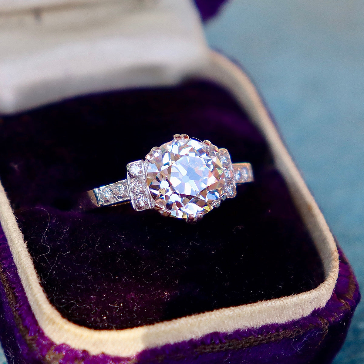 Platinum Lab Grown 2.00ct Old Cut Diamond Ring
