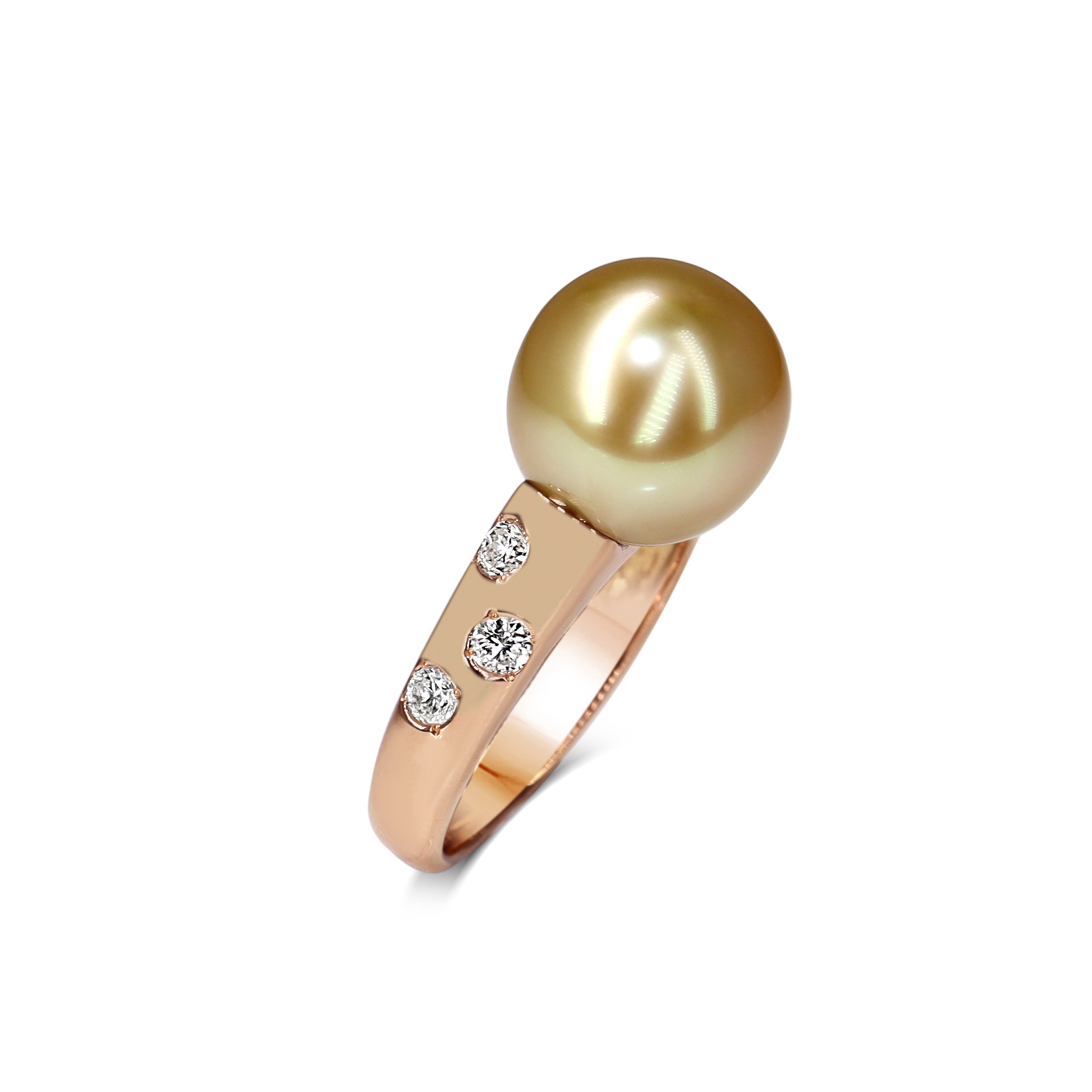 18ct Rose Gold 11mm Golden South Sea Pearl and Diamond Ring