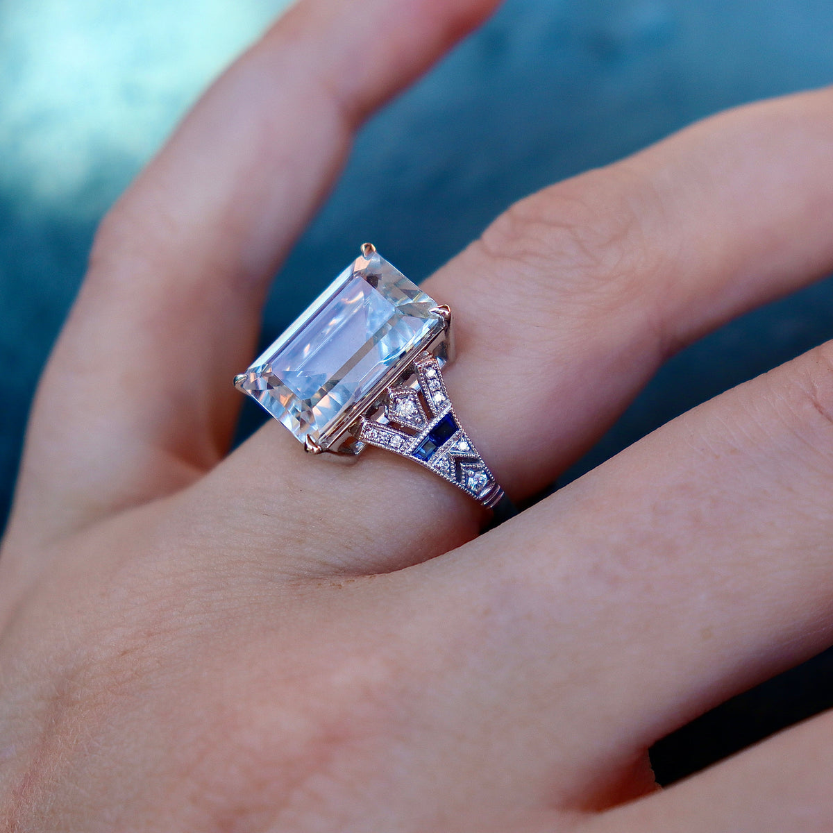 18ct White Gold Aquamarine, Sapphire and Diamond Ring