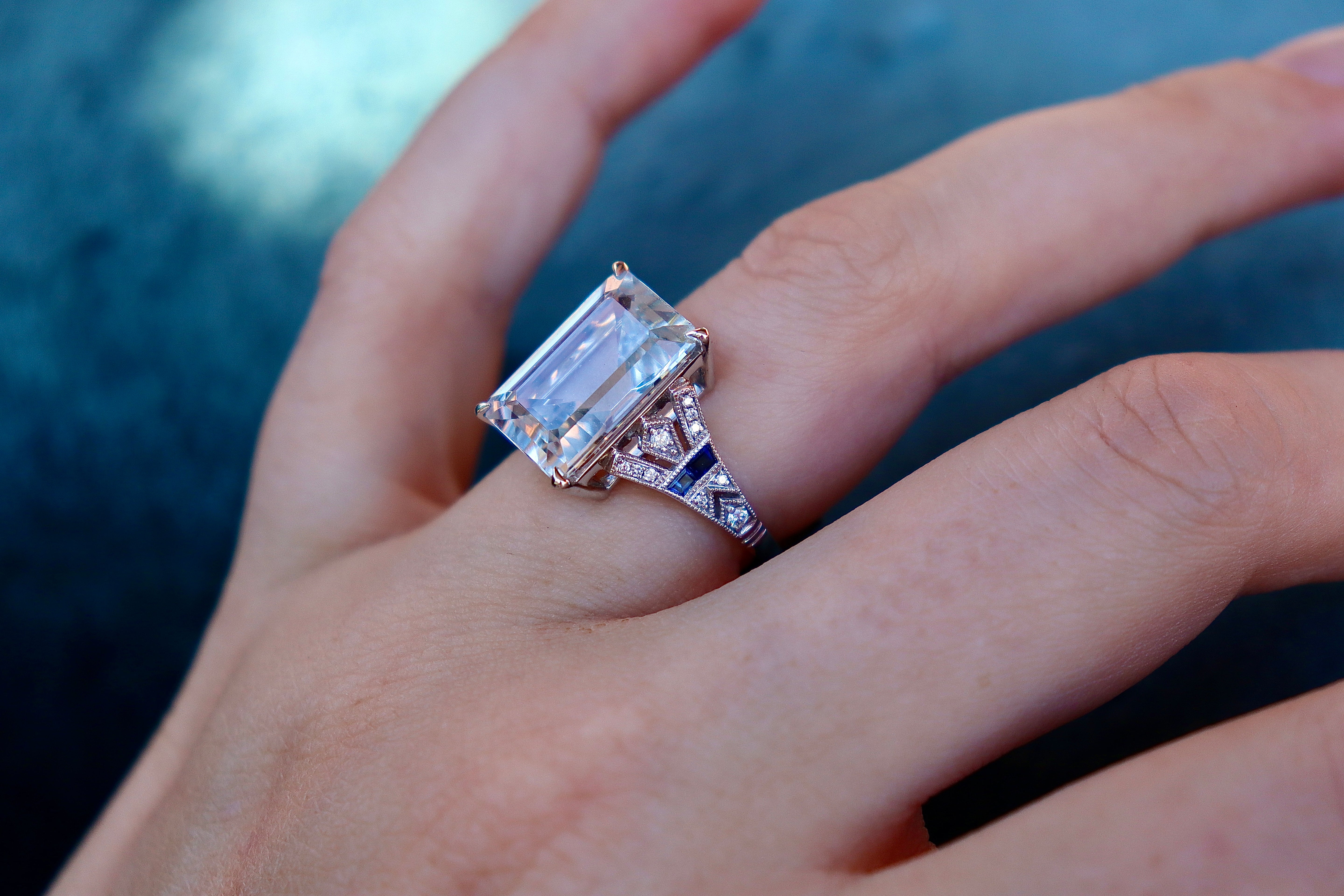 18ct White Gold Aquamarine, Sapphire and Diamond Ring