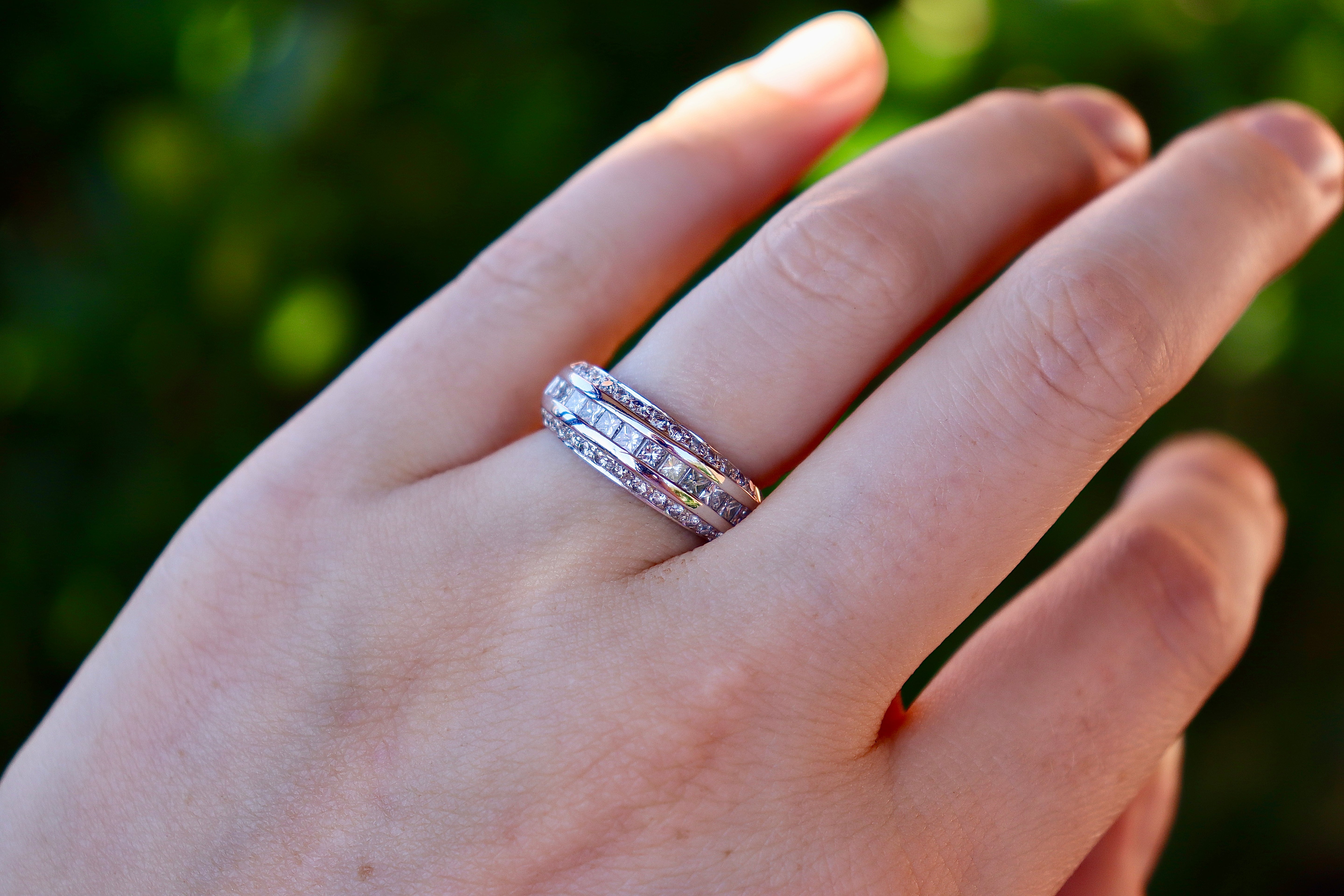 18ct White Gold Brilliant and Princess Cut Diamond Band Ring
