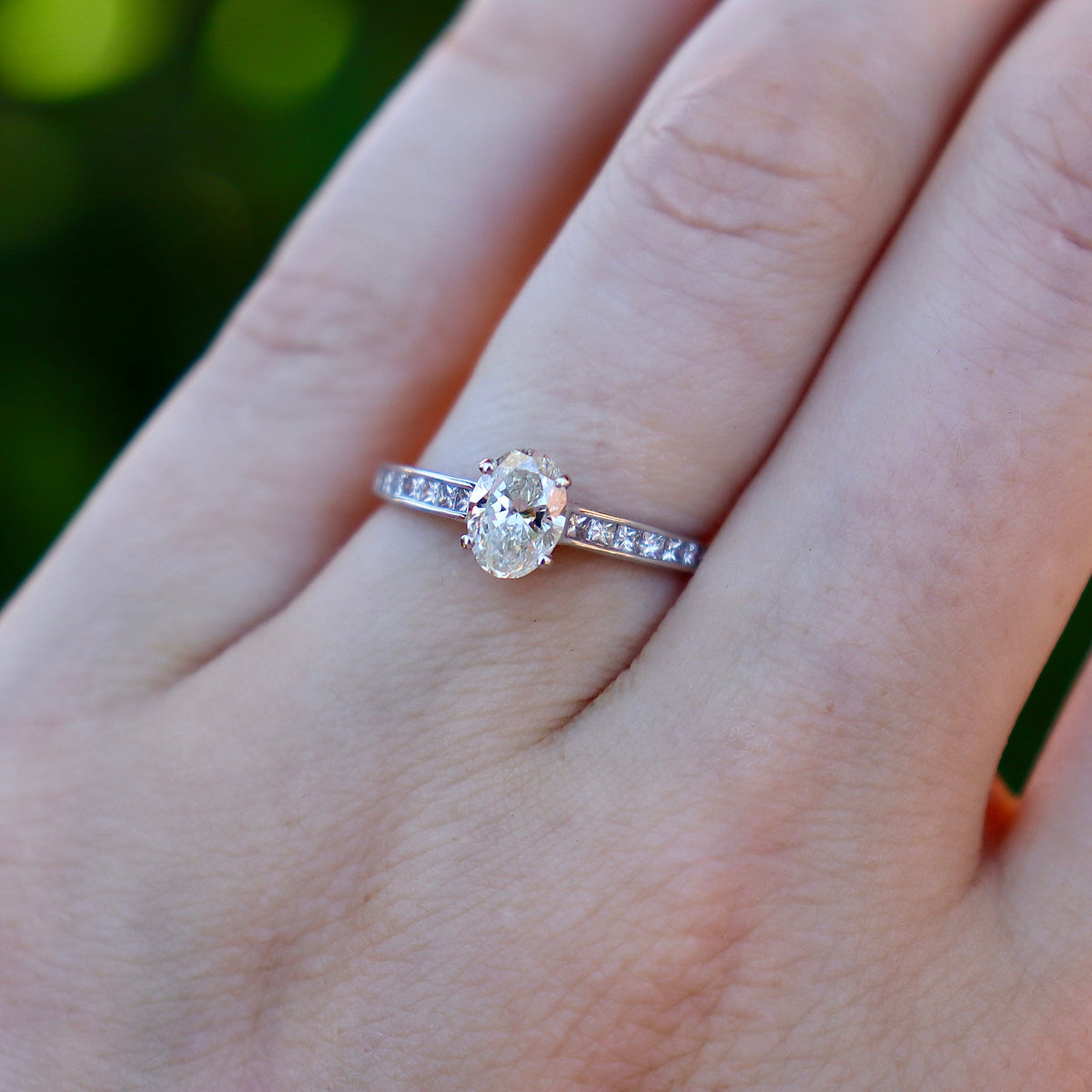 18ct White Gold Oval and Princess Cut Channel Set Diamond Band Ring