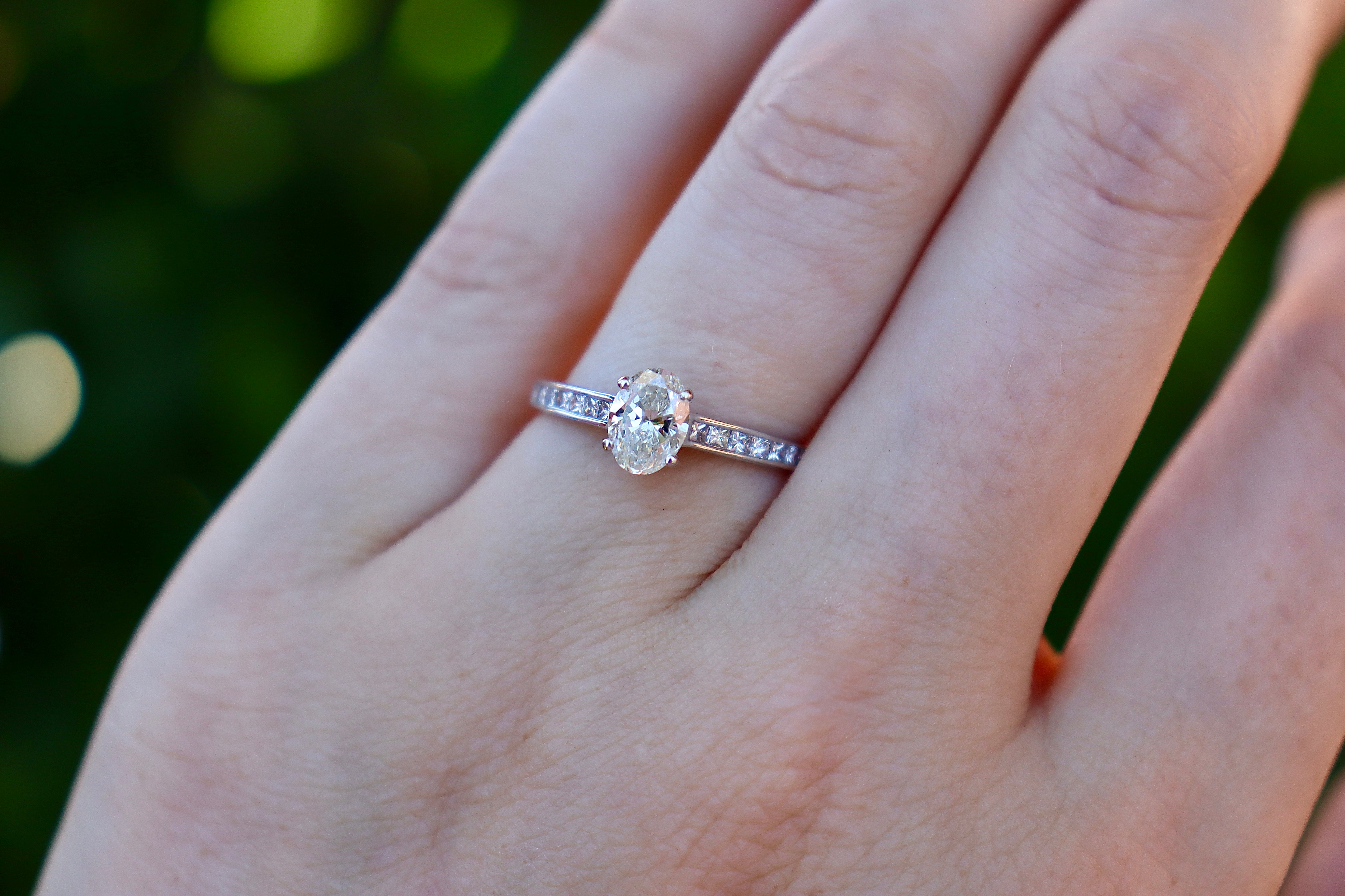 18ct White Gold Oval and Princess Cut Channel Set Diamond Band Ring