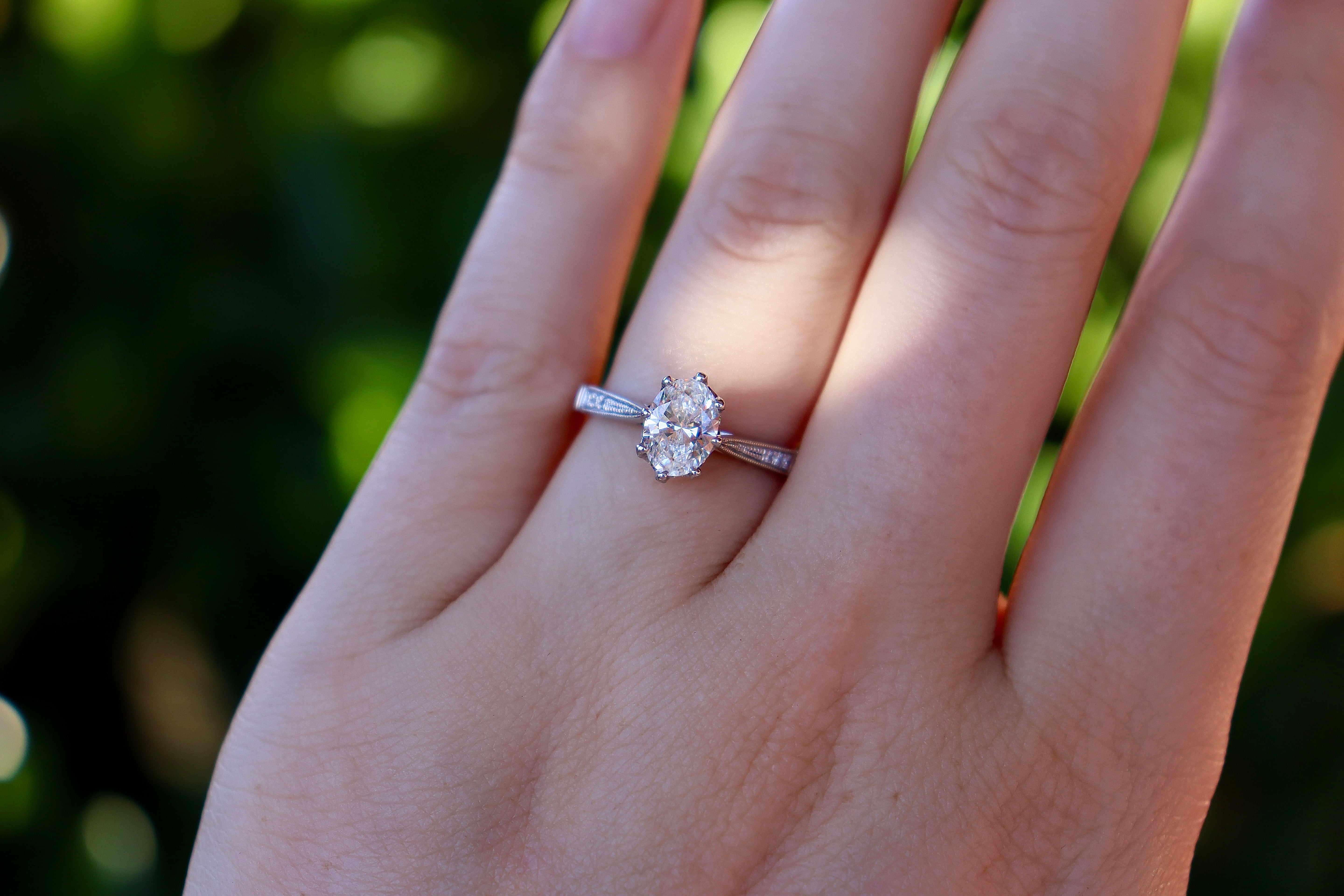 Platinum Oval 8 Claw Diamond Solitaire Ring