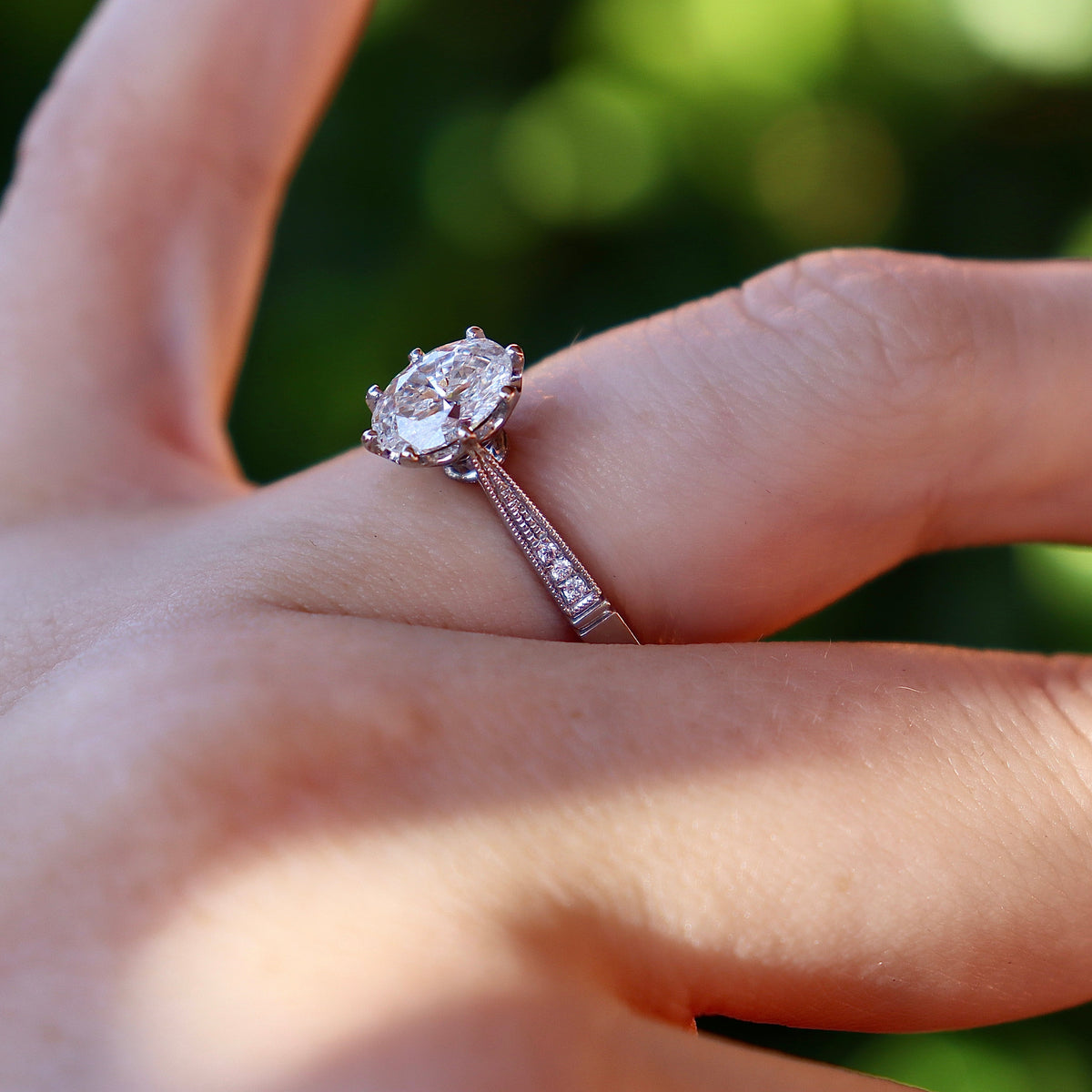 Platinum Oval 8 Claw Diamond Solitaire Ring