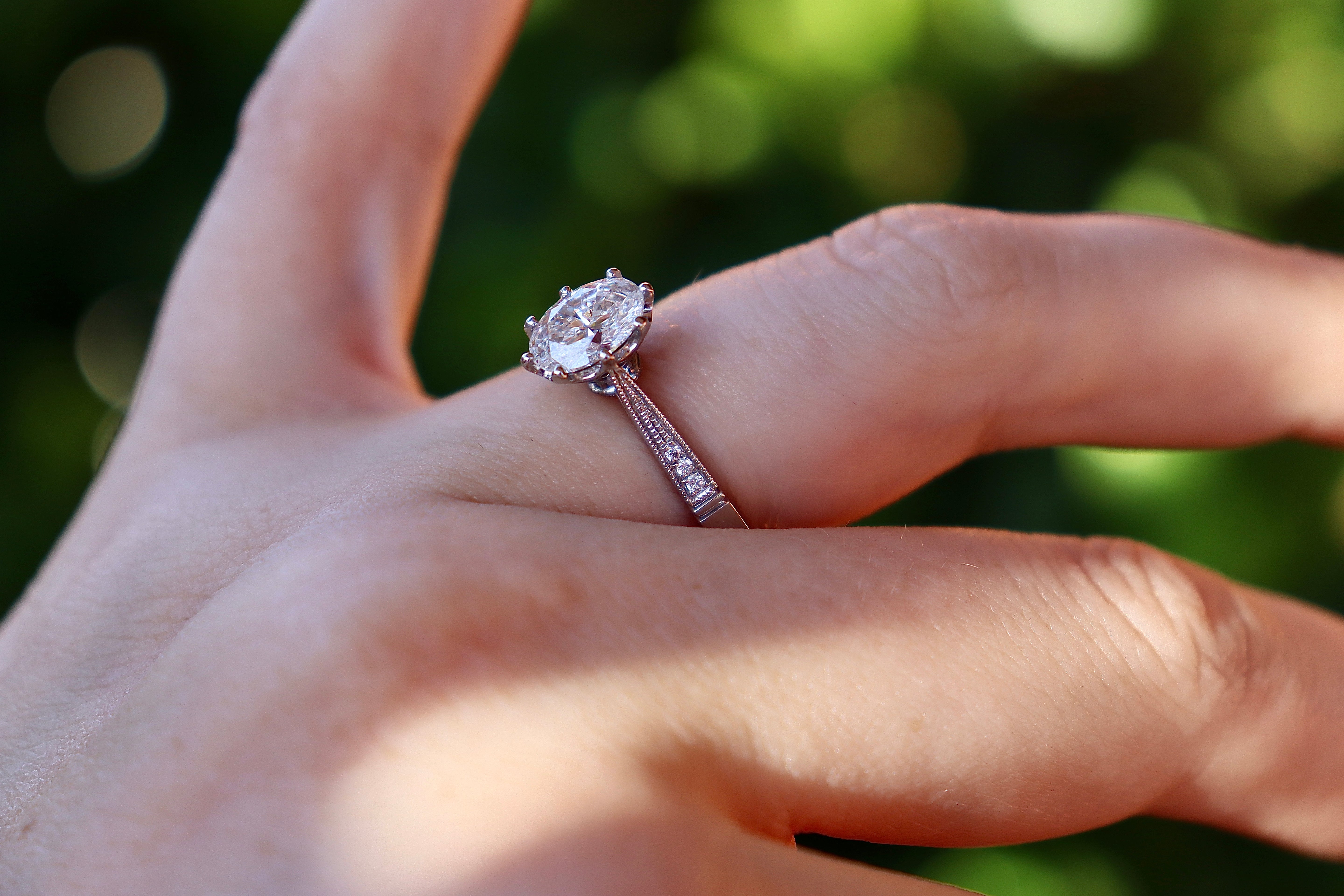 Platinum Oval 8 Claw Diamond Solitaire Ring