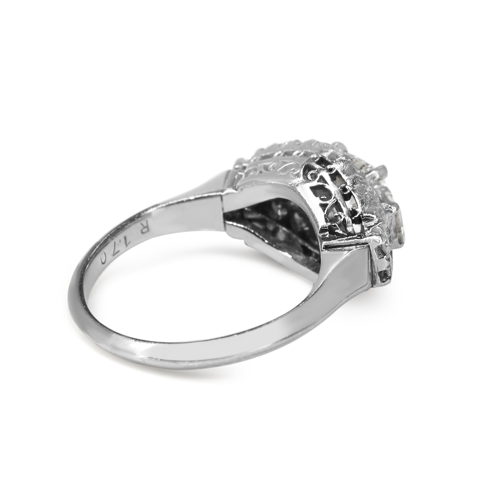 Platinum Vintage Cushion and Carre Cut Diamond Ring