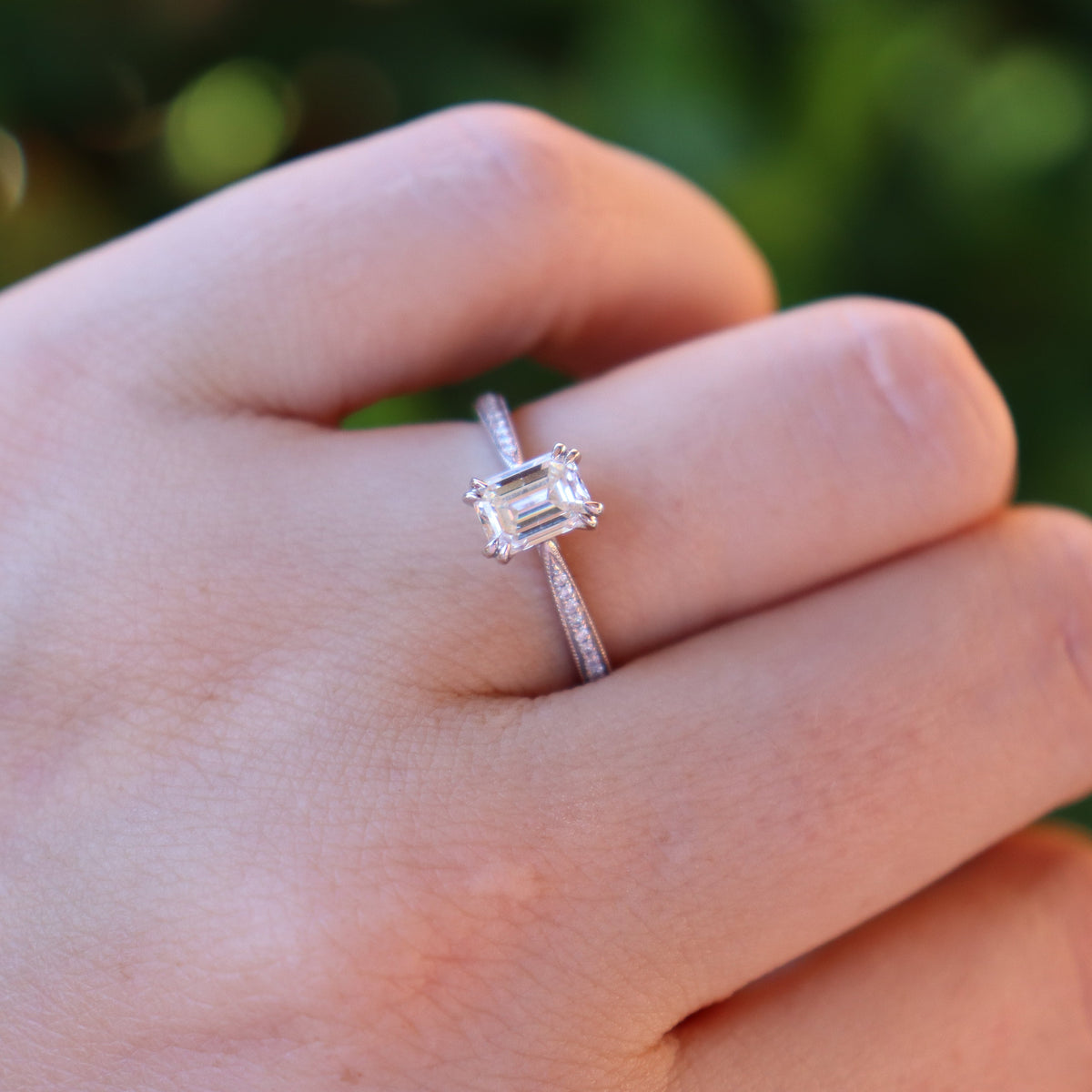 18ct White Gold Emerald Cut Diamond Solitaire Ring