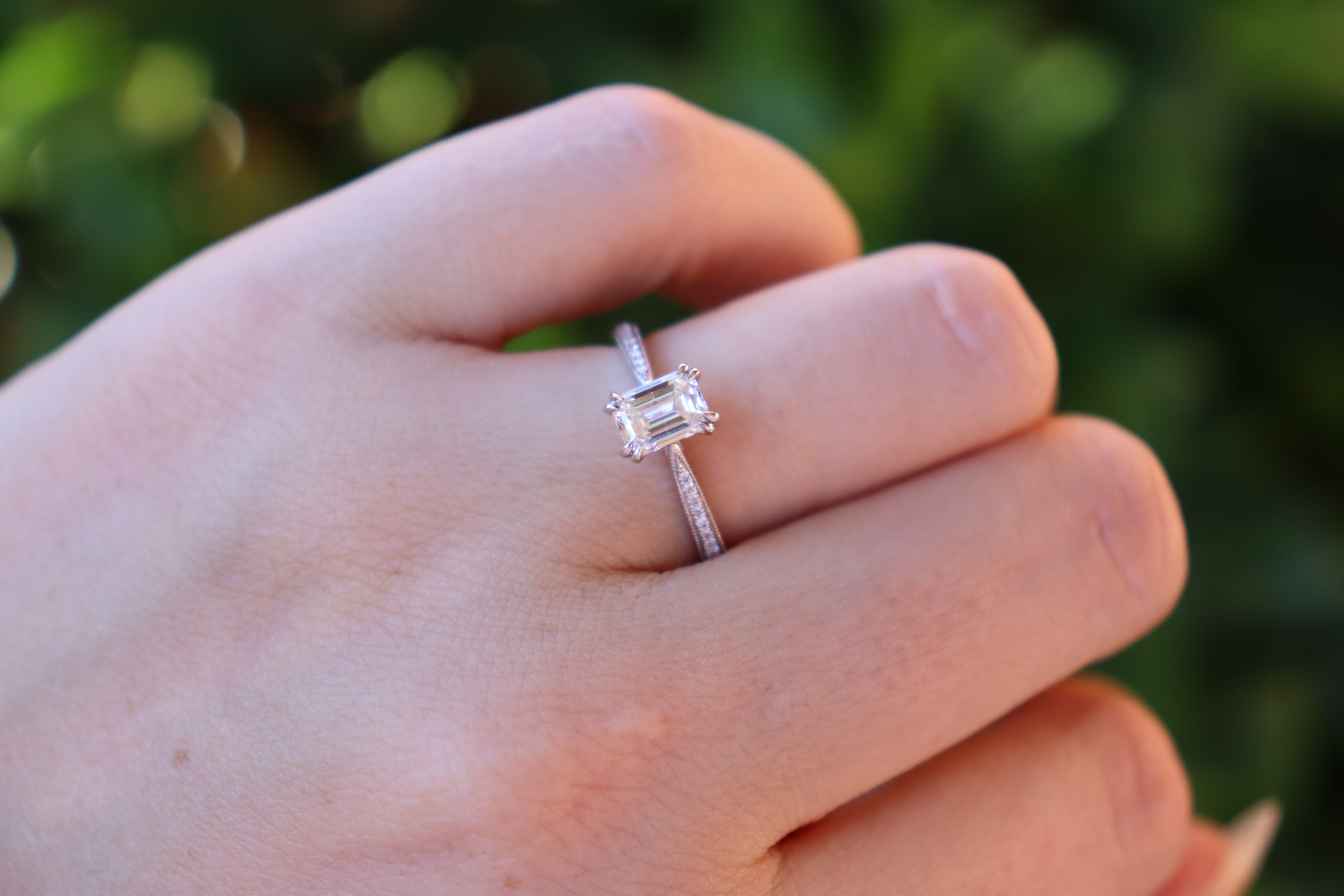 18ct White Gold Emerald Cut Diamond Solitaire Ring