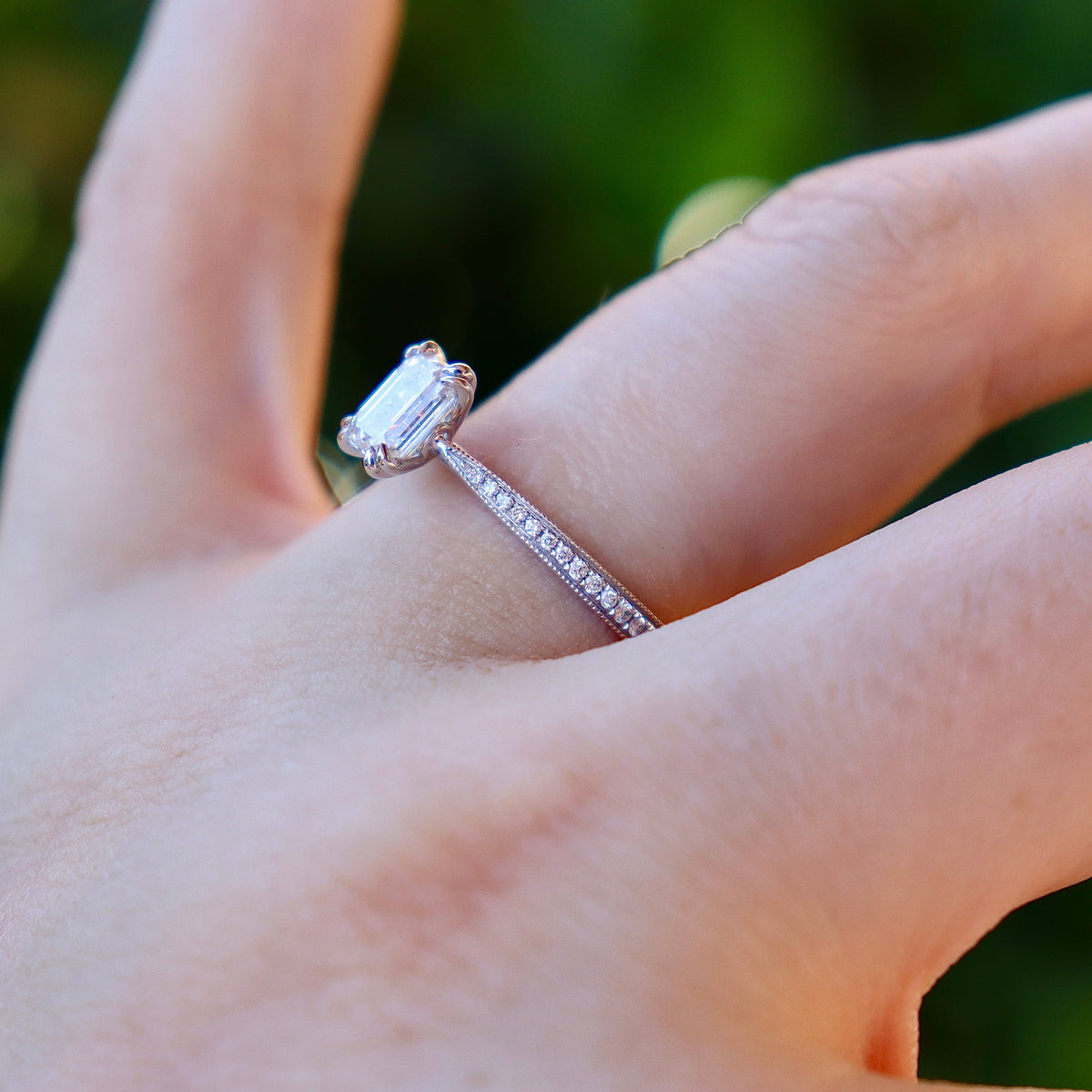 18ct White Gold Emerald Cut Diamond Solitaire Ring