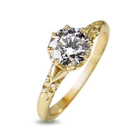 18ct Yellow Gold Antique Style Lab Grown Diamond 1.02ct Solitaire Ring