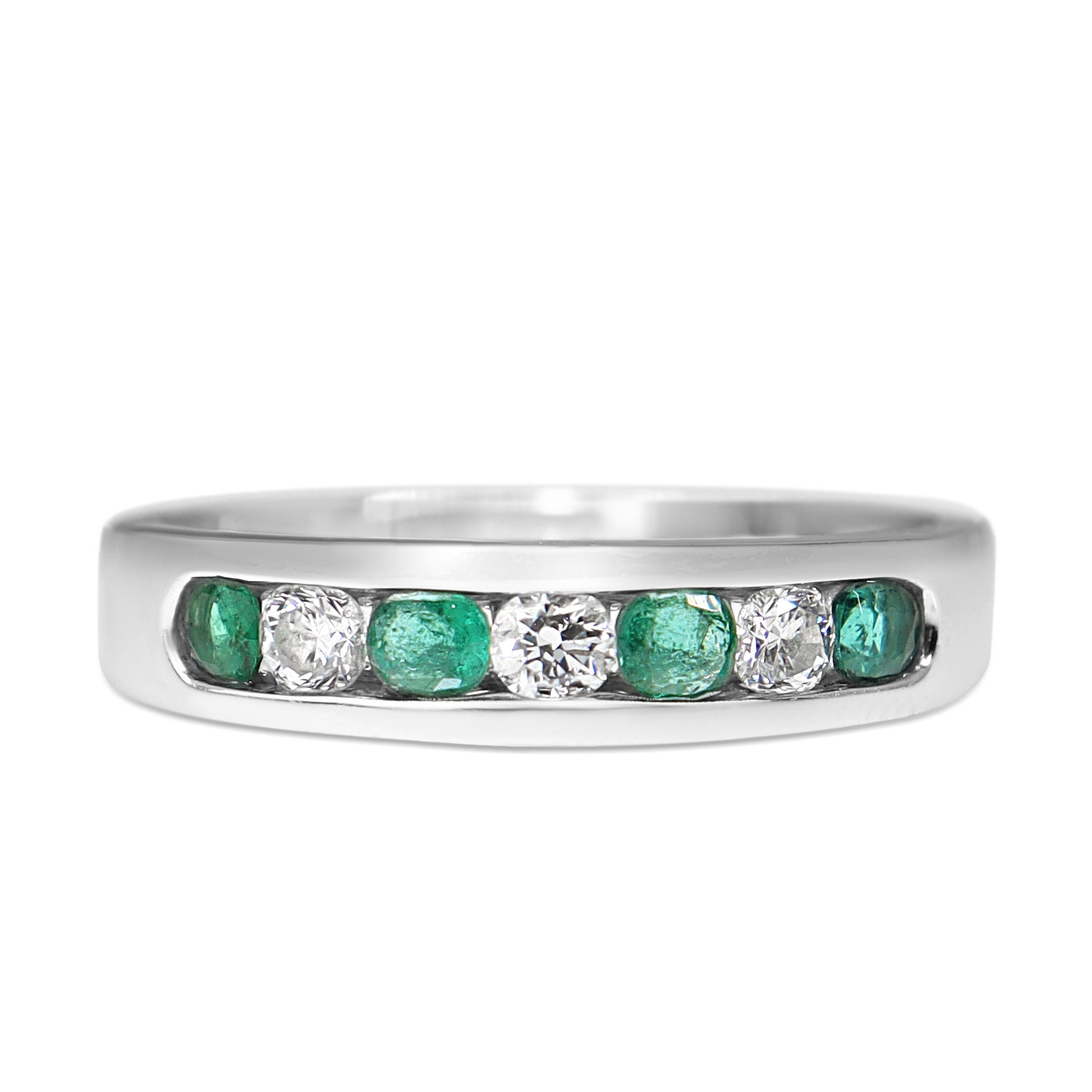 18ct White Gold Emerald and Diamond Channel Set Band Ring